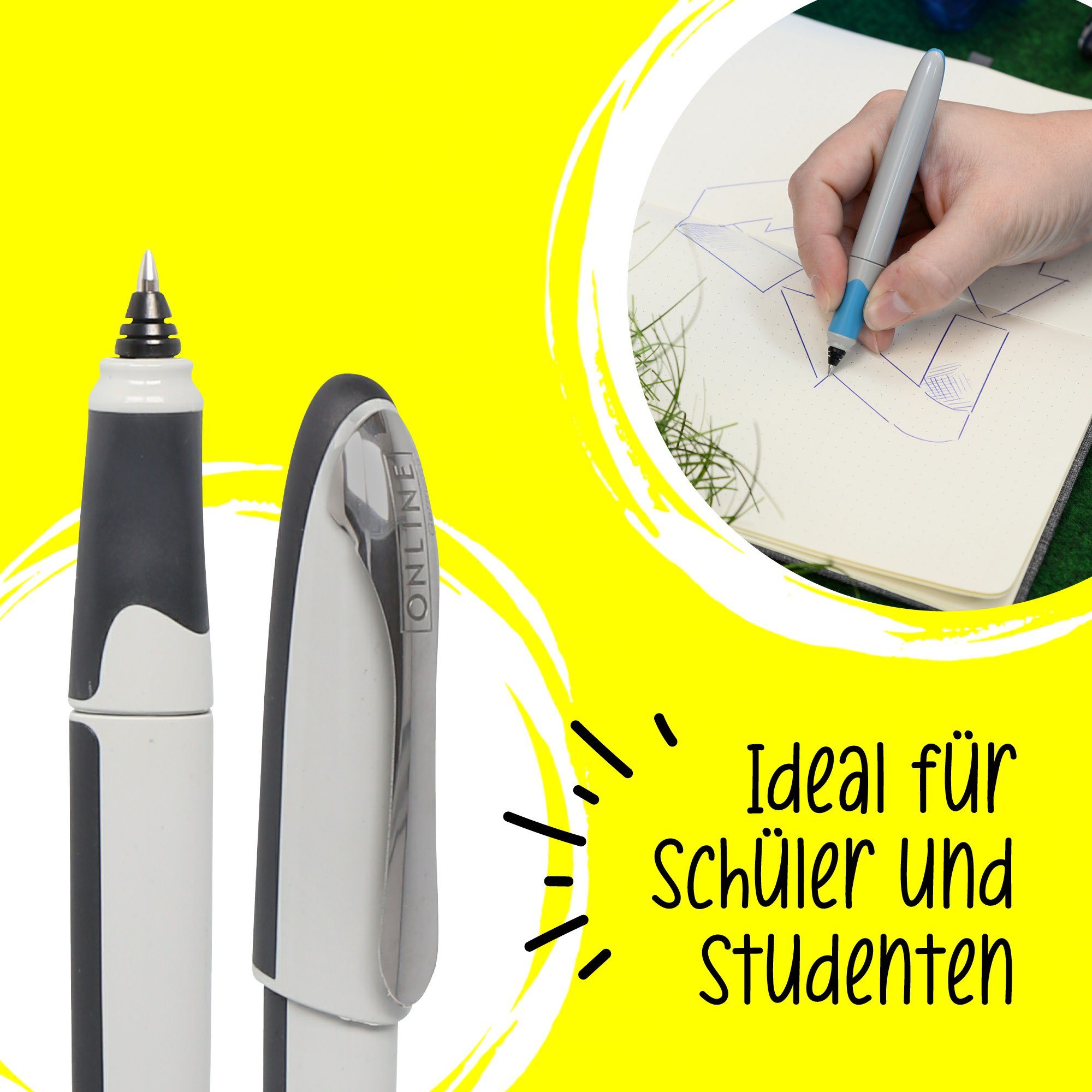 Tintenroller Zertifiziert, Pen Engel Air, Grau Rollerball Schule Online ideal ergonomisch, für die Blauer