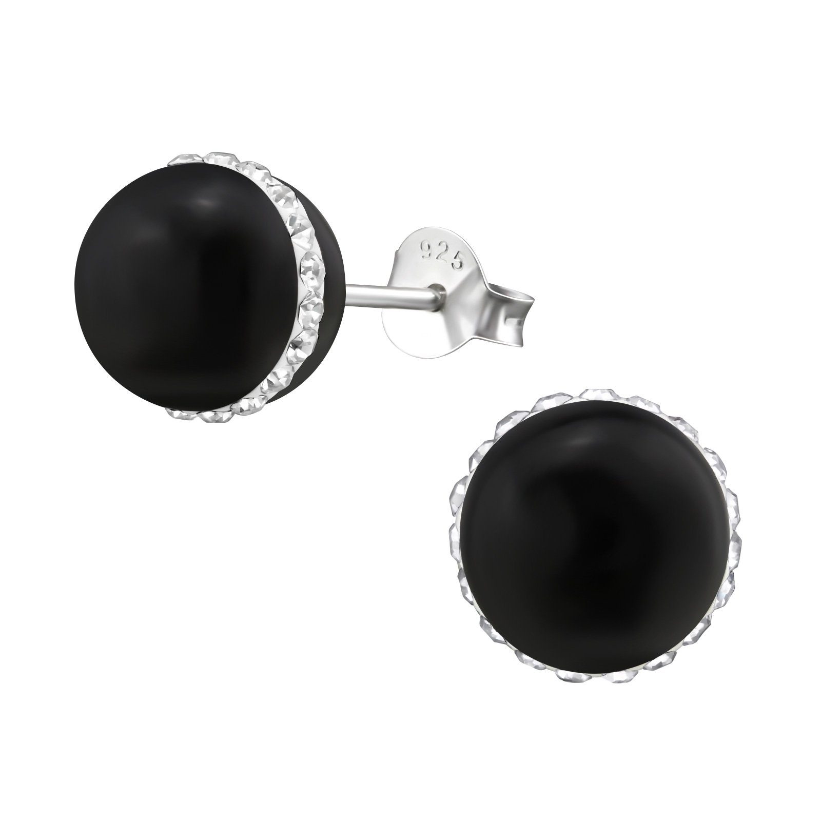 ALEXANDER YORK Paar Ohrstecker PERLE und KRISTALL schwarz, 2-tlg., 925 Sterling Silber