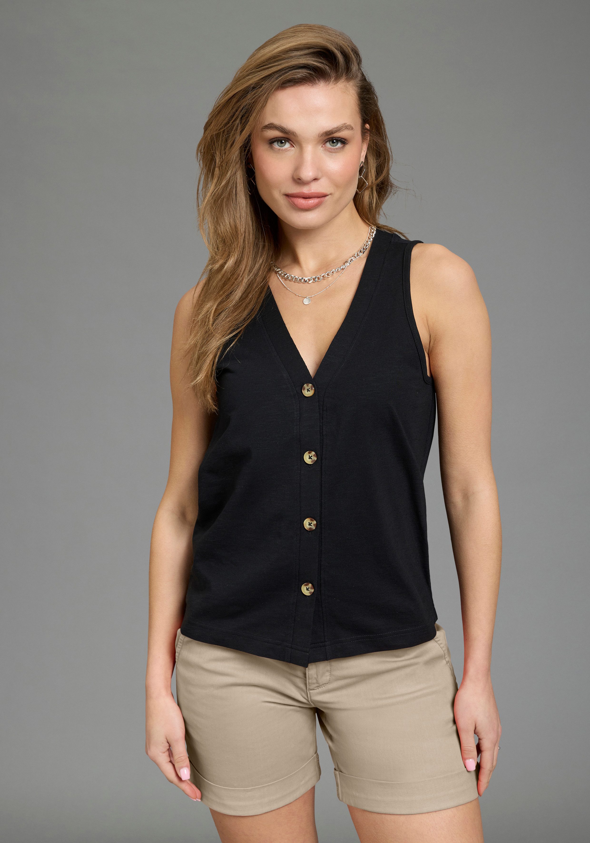 Laura Scott Tanktop (2er-Pack) mit modischer Knopfleiste