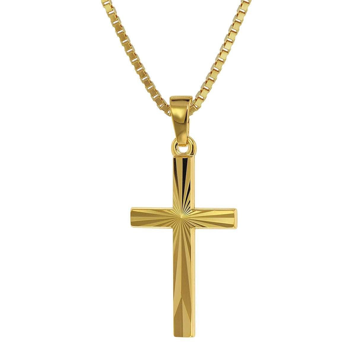 trendor Kreuzkette 75435, Kreuz-Anhänger Gold 585 / 14K + goldplattierte Silber-Kette