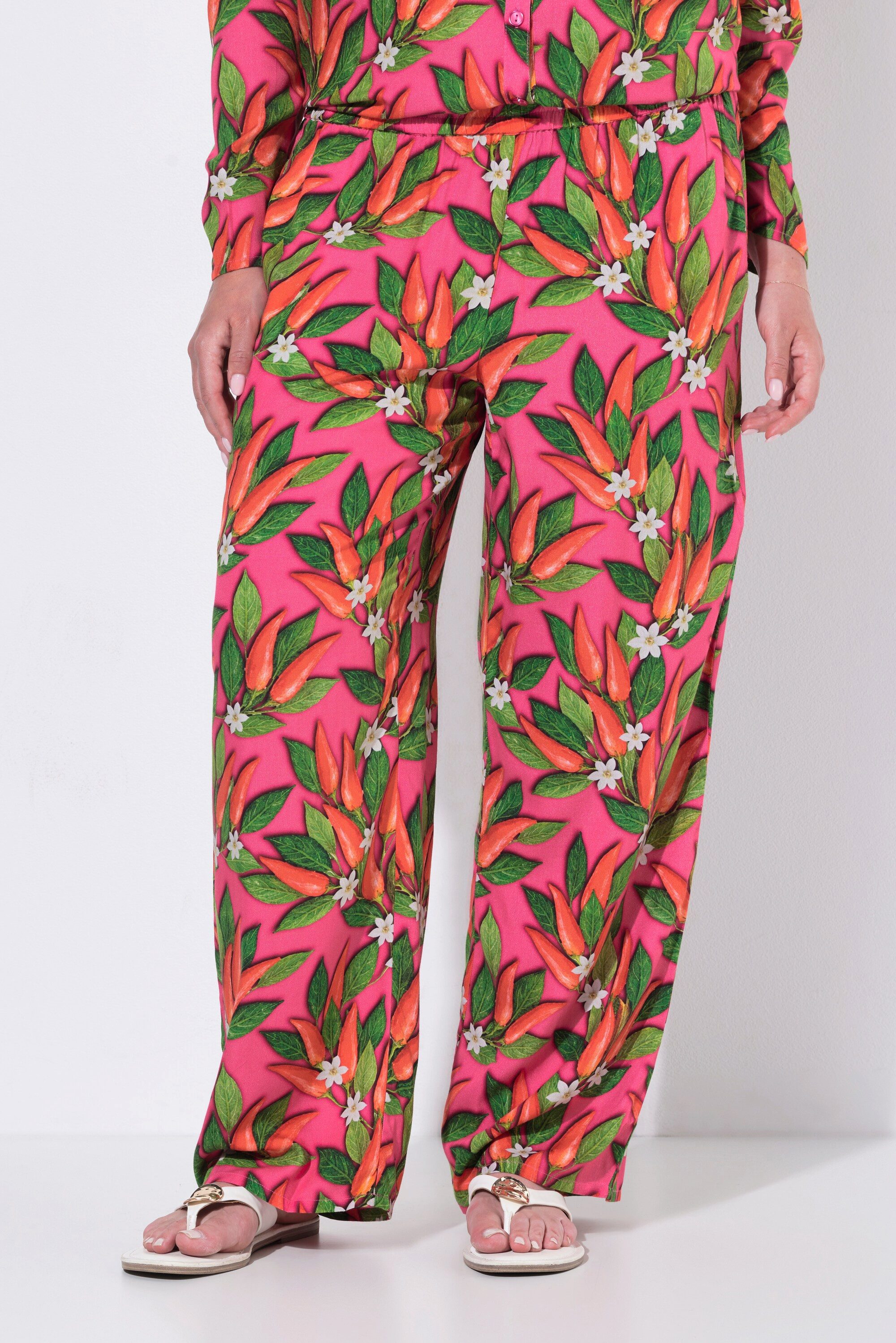 Funktionshose Hose weites gerades Bein florales Chili-Muster
