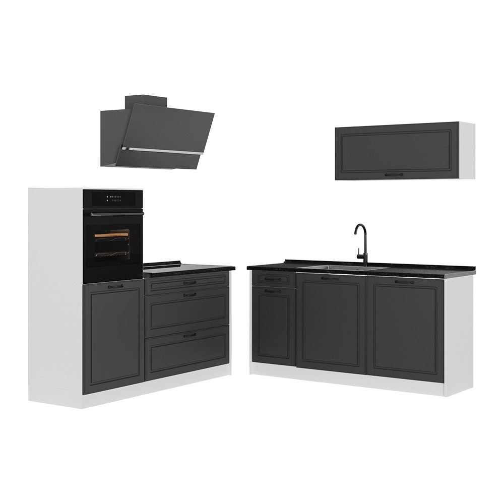 Vicco Küchenzeile R-Line, Anthrazit Landhaus/Weiß, 160 cm Arbeitsplatte Anthrazit