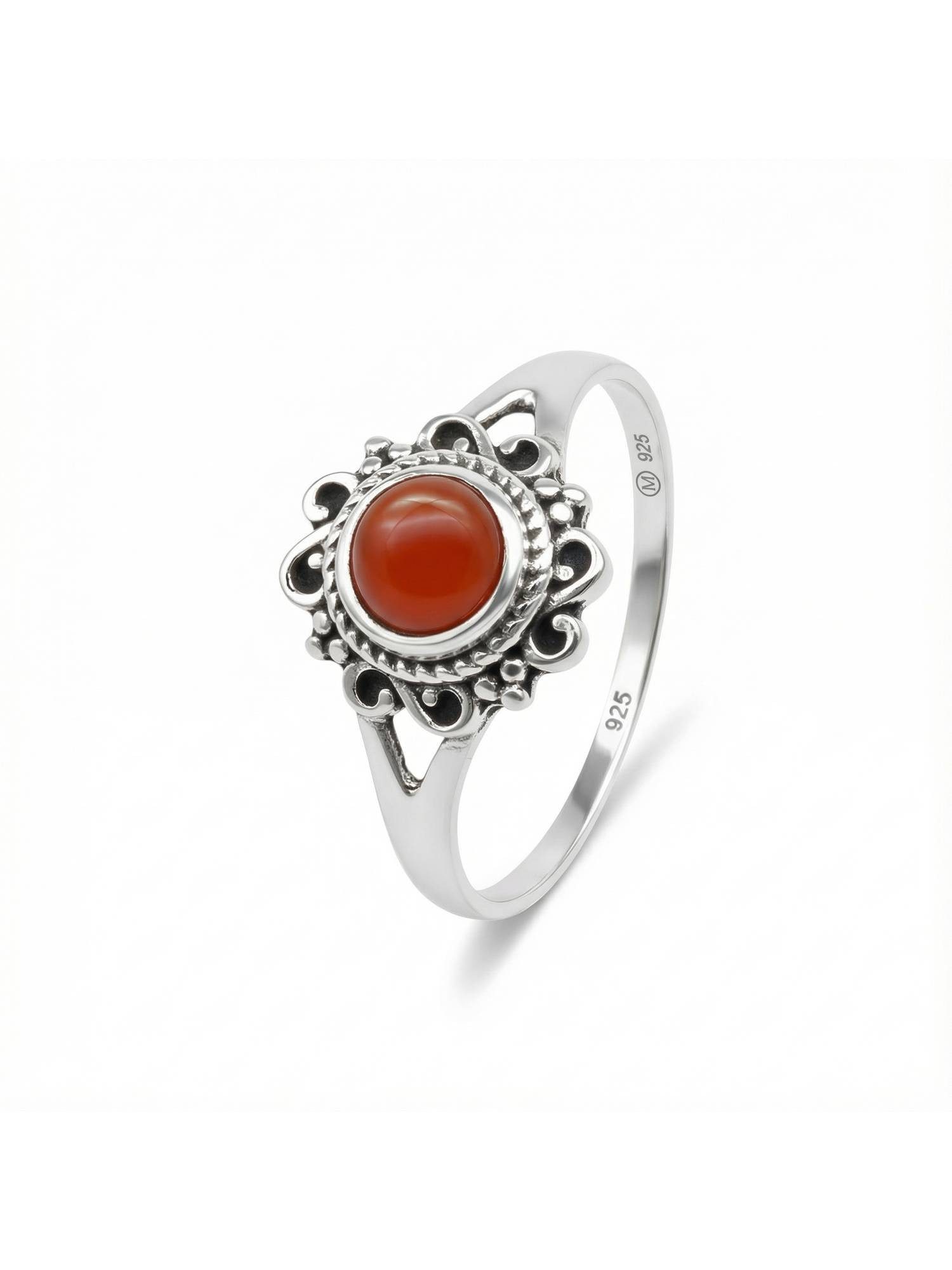 mantraroma Silberring CARINO aus 925 Silber mit Karneol (Ring mit Schmuckbeutel), Damenring aus 925er Silber
