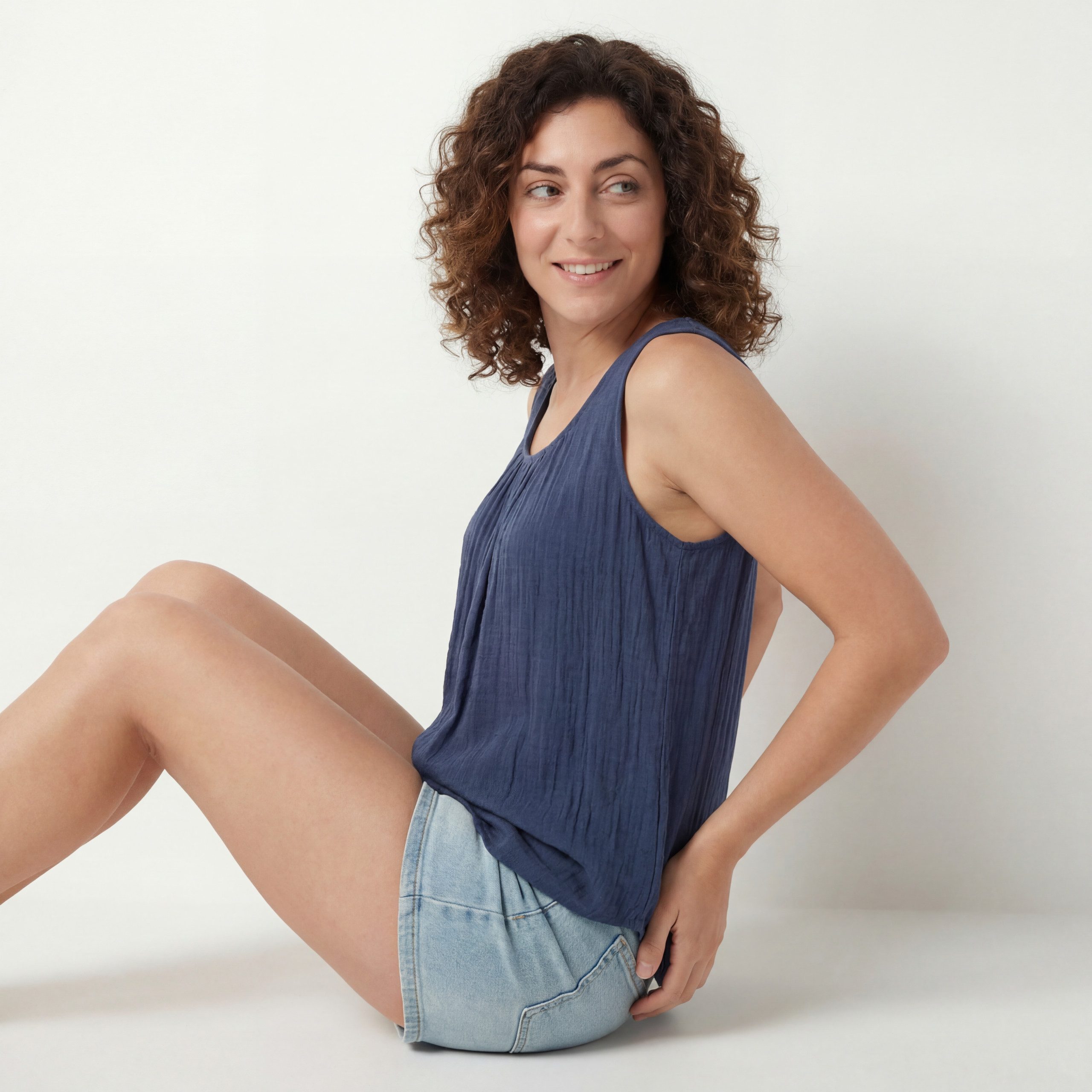 OriginalYou Trägertop Damen Sommer Top Leinenoptik blickdichtes Oberteil mit Innentop Größen von 36 bis 48, Unifarben, Rundhals – Bild 4 von 5