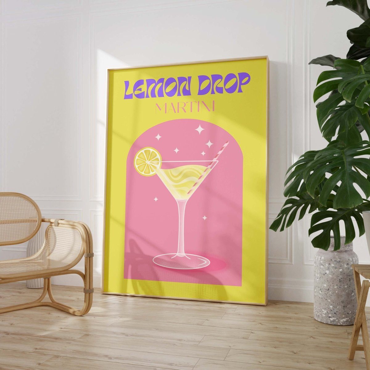 JUSTGOODMOOD Poster Lemon Drop Martini Retro Cocktail llustration Pop Art Stil in Pastellf, (1 St)