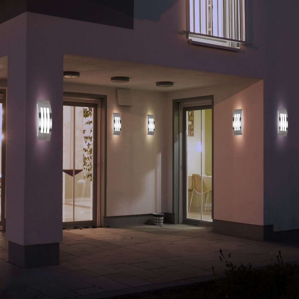 Wandlampe Leuchtmittel Außen-Wandleuchte, Fassadenlampe Warmweiß, etc-shop Gartenleuchte Außenwandleuchten silber LED inklusive,