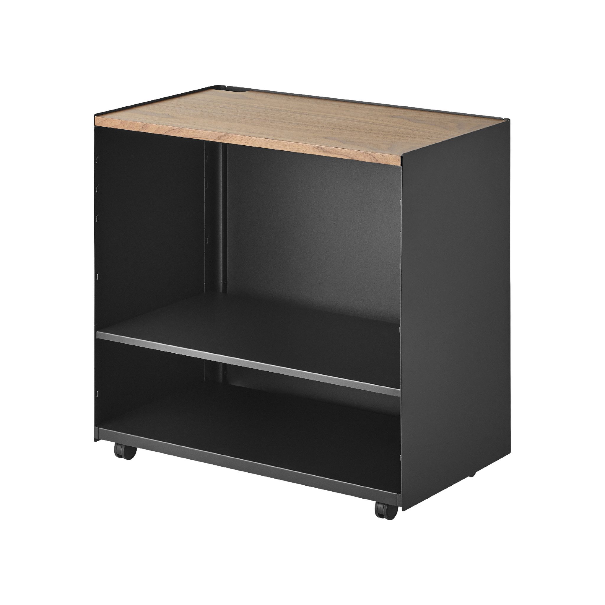 Yamazaki Rollcontainer TOWER Aufbewahrungswagen mit Holzablage, Stahl / Holz / Nylon, platzsparend, 60,3 x 35,3 x 59cm (LxBxH)