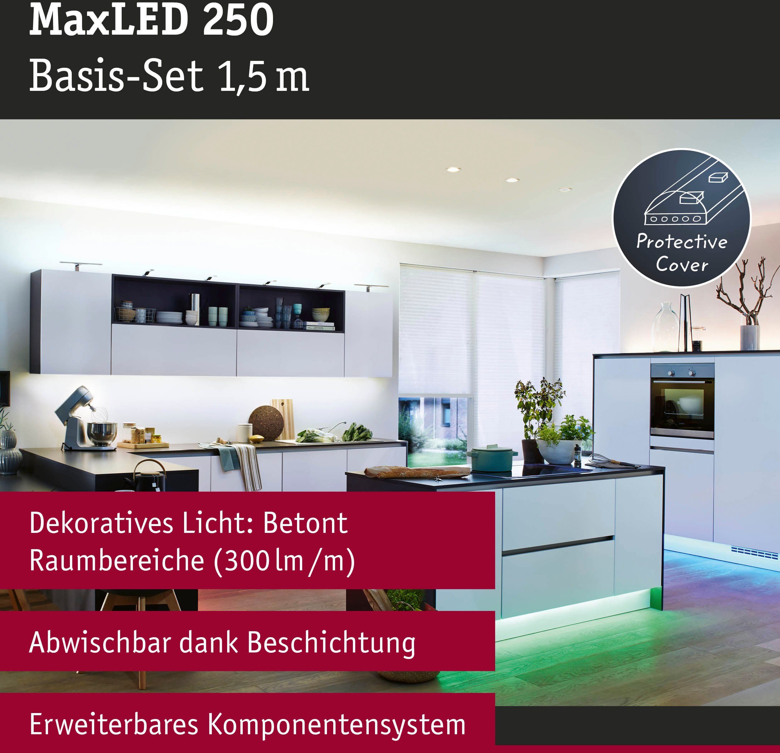 300l beschichtet 1-flammig, Home LED-Streifen Basisset Smart Zigbee 250 9W IP44 300lm, 1,5m, RGBW, MaxLED Paulmann