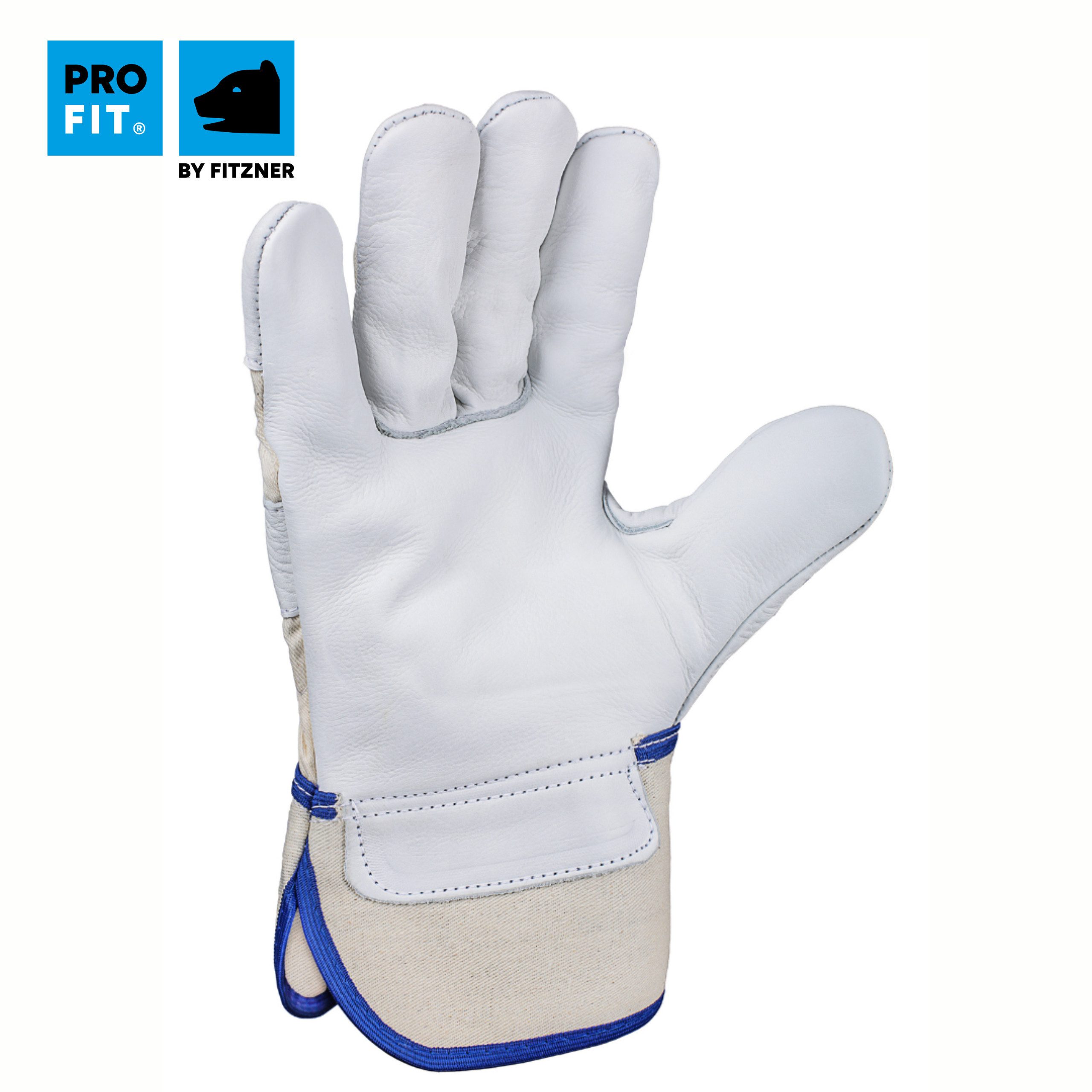 PRO FIT Leder-Arbeitshandschuhe ODIN, Rindvollleder Handschuhe, Schutzhandschuhe mit Canvas-Stulpe (12, Paar) Premium Qualität, weich und flexibel, Natur