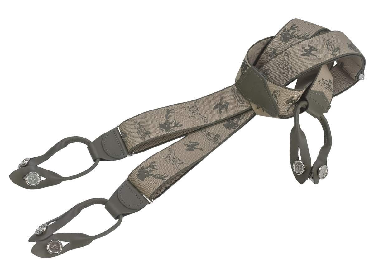 Dethloff Hosenträger Hunter Holländer Y-Form, mit Hosenclips, 36mm Bandbreite, breit, Jagdmotiv
