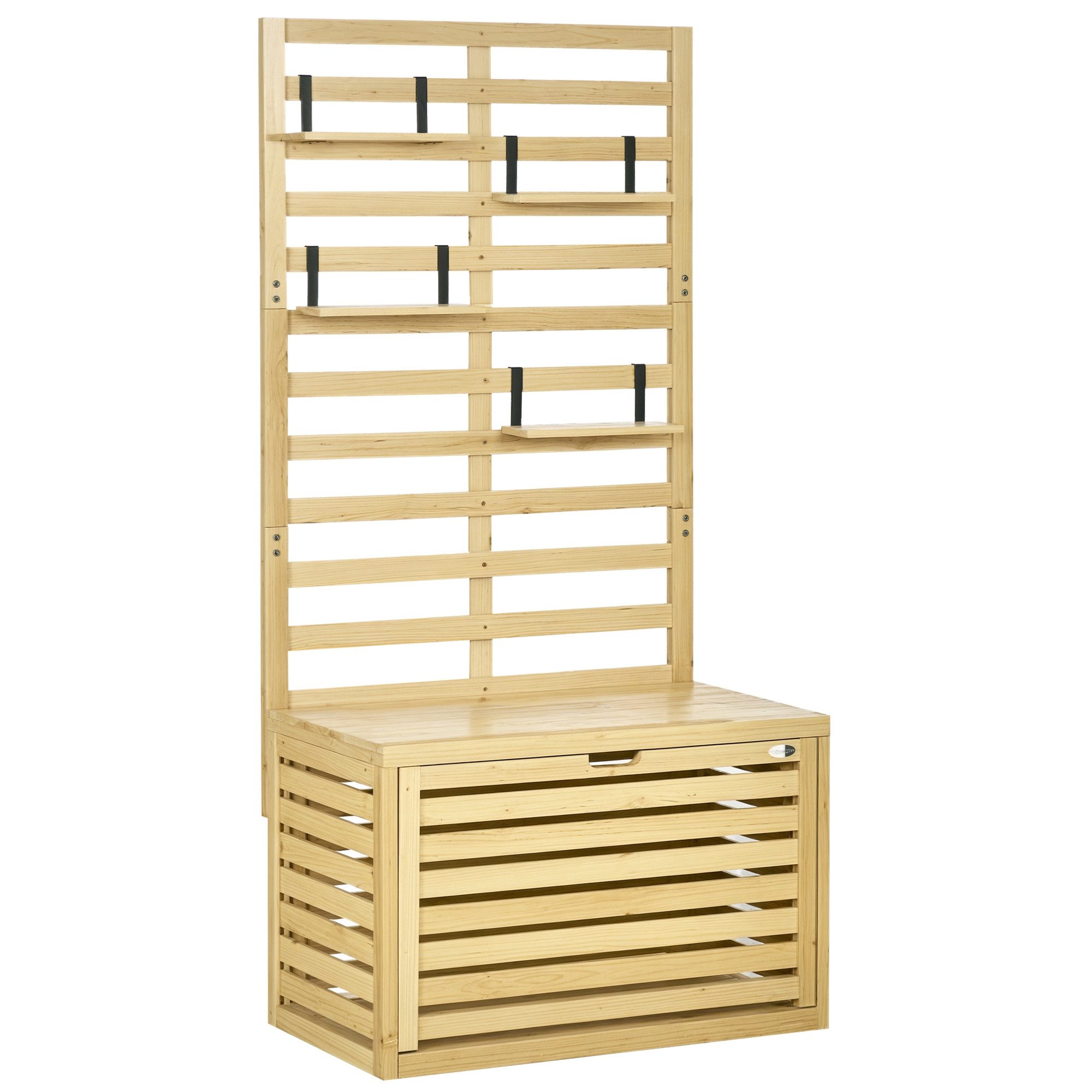 Outsunny Gartenbox Gartentruhe, Kissenbox mit Spalier, 4 Hängeregale (Aufbe günstig online kaufen