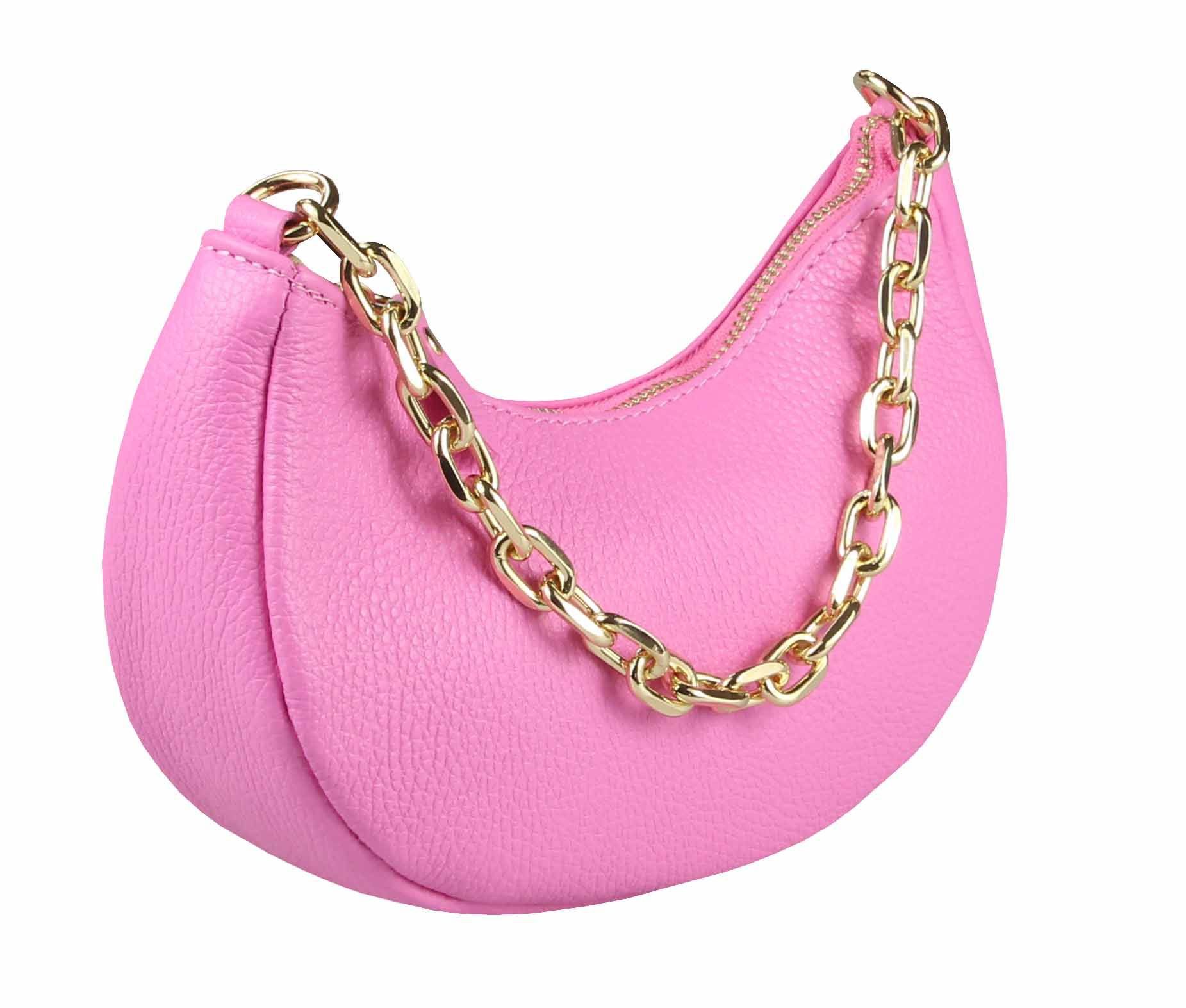 ITALYSHOP24 Schultertasche Made in Italy DAMEN LEDER TASCHE Pochette mit Kette CrossOver City Bag, Handtasche Umhängetasche Clutch Ledertasche Bodybag Schmucktasche