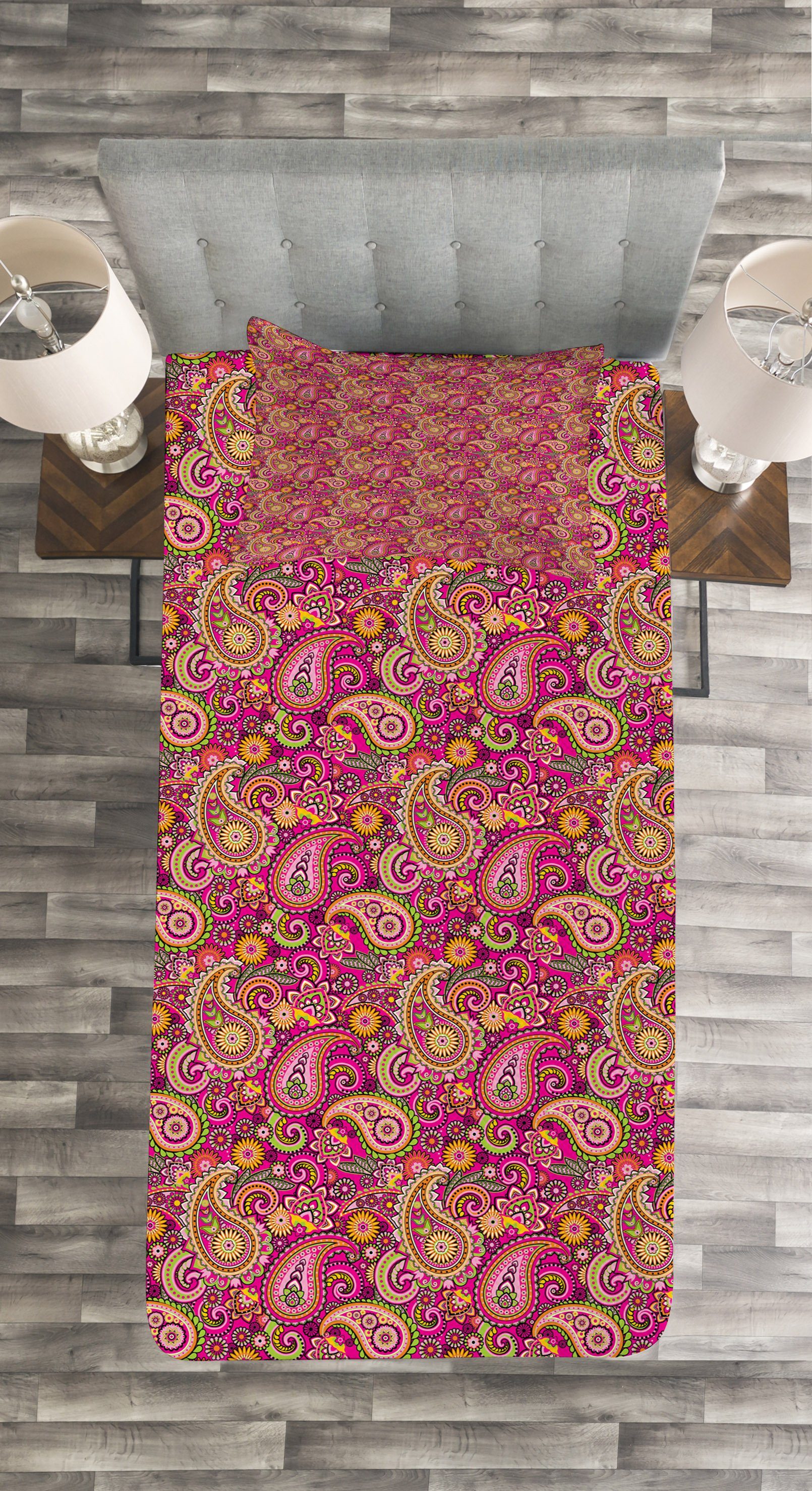 Hippie Waschbar, Set Kissenbezügen Tagesdecke Folk Blossom Persian Abakuhaus, mit