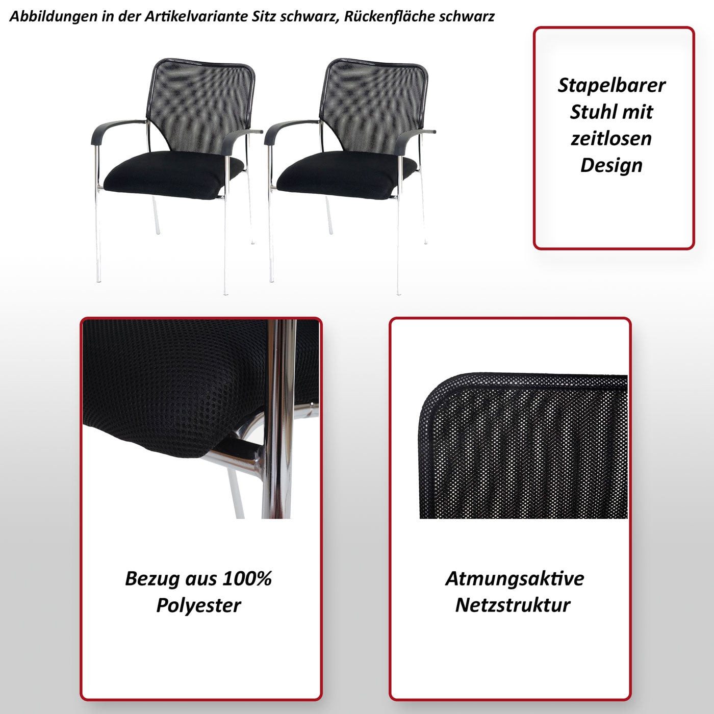 MCW Besucherstuhl Tucson (Set), Atmungsaktive Netzstruktur, Fußbodenschoner aus Kunststoff, Stapelbar