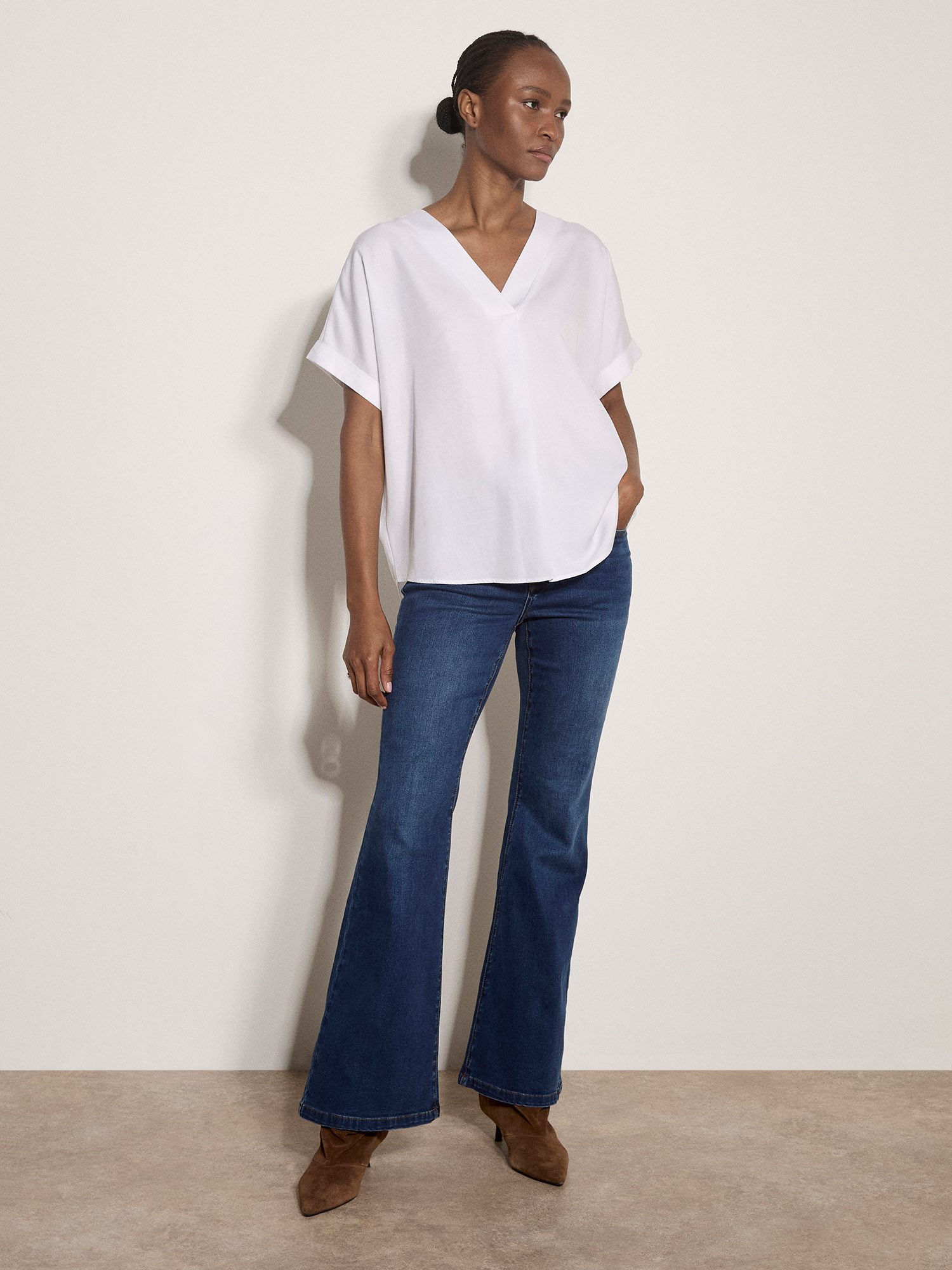 Apricot Blusenshirt Plissierte Bluse mit V-Ausschnitt