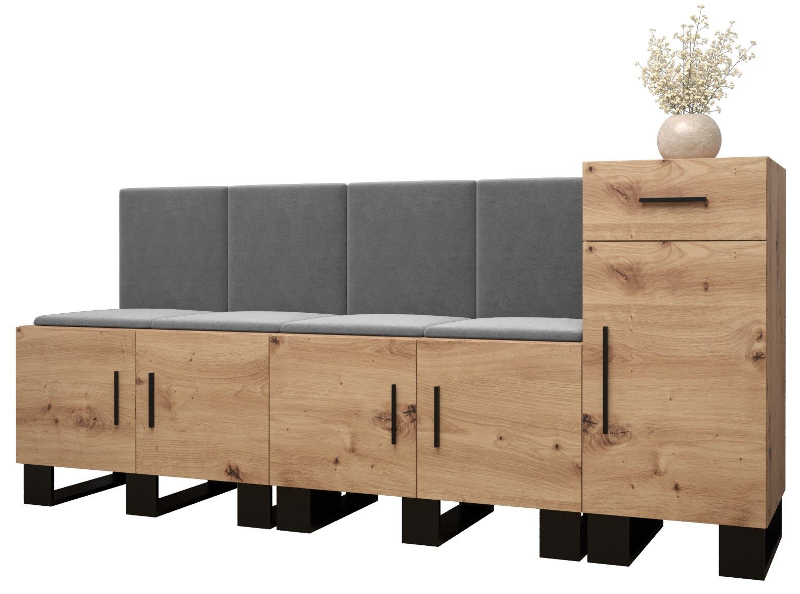 ABIKS MÖBEL Garderoben-Set ARTIN Set 17 Garderobe mit gepolsterten Paneelen, Industriell Design