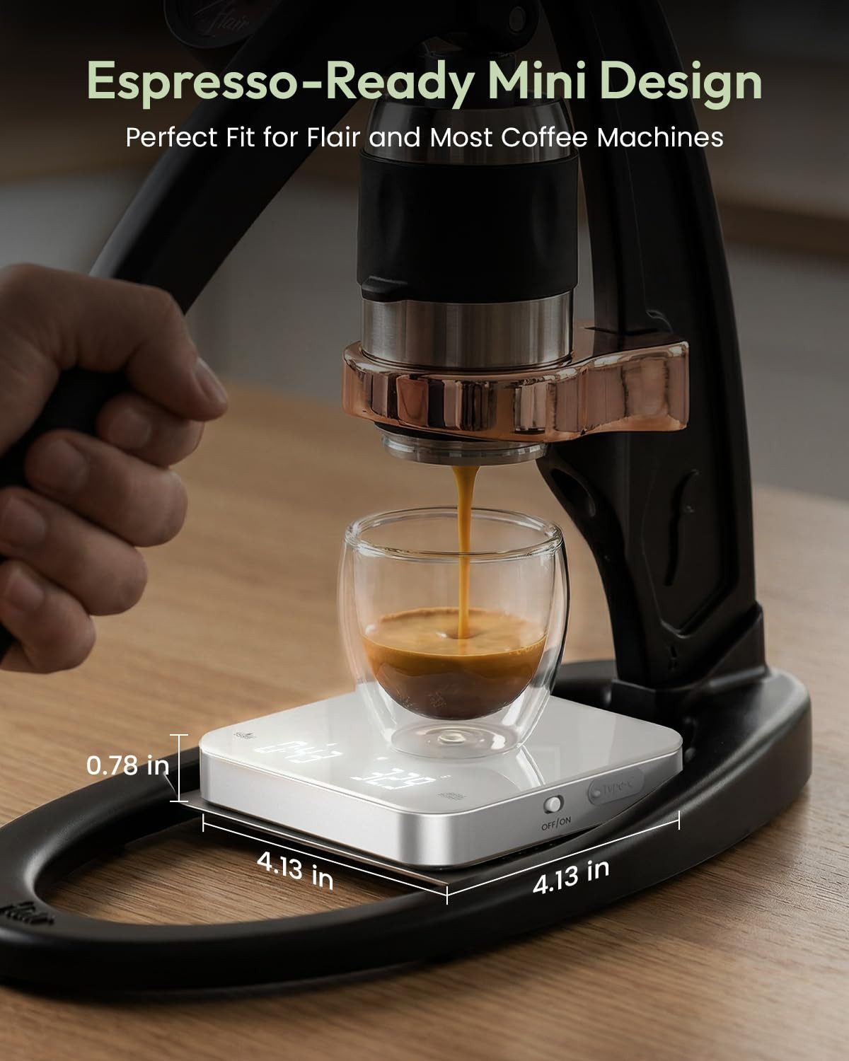 Maestri House Küchenwaage K112 Espressowaage mit Auto-Timer, 0,1 g / 2 kg, (1-tlg., Glasoberfläche für Espresso und Pour Over), Touch-Bedienung, USB-C, Tara, St – Bild 3 von 5