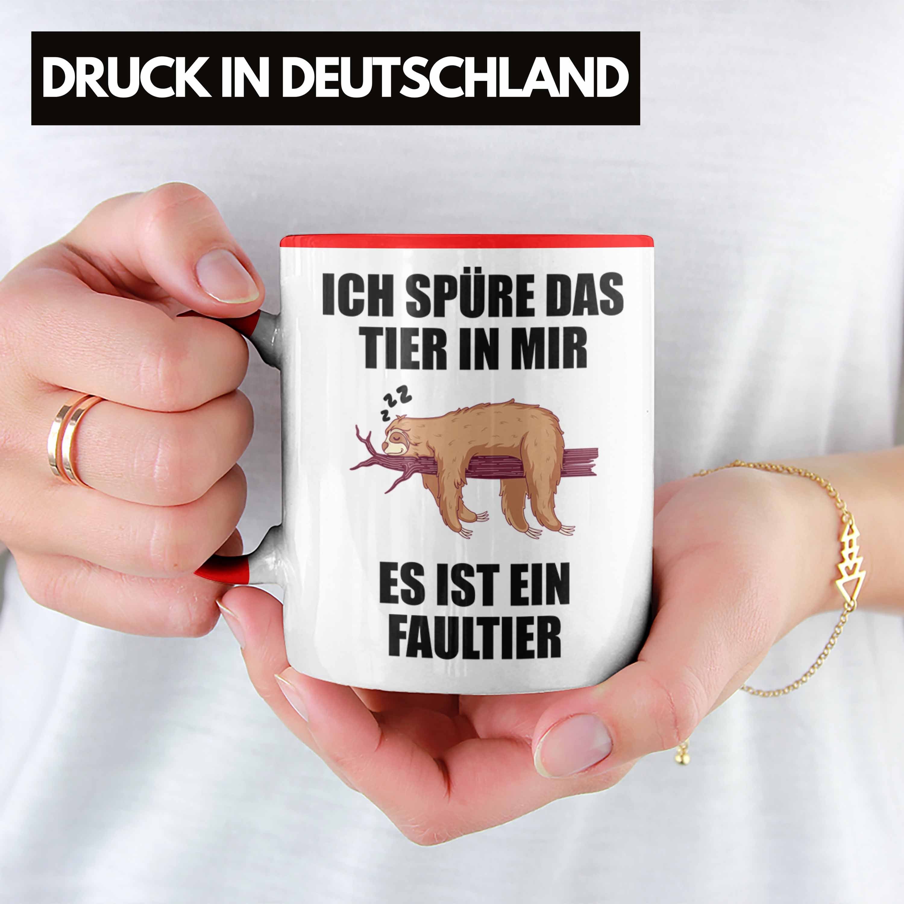 Trendation Tasse Trendation - Lustige Tasse mit Spruch Mitarbeiter Faultier Geschenk Arbeitskollege Männer Frauen Rot | Teetassen