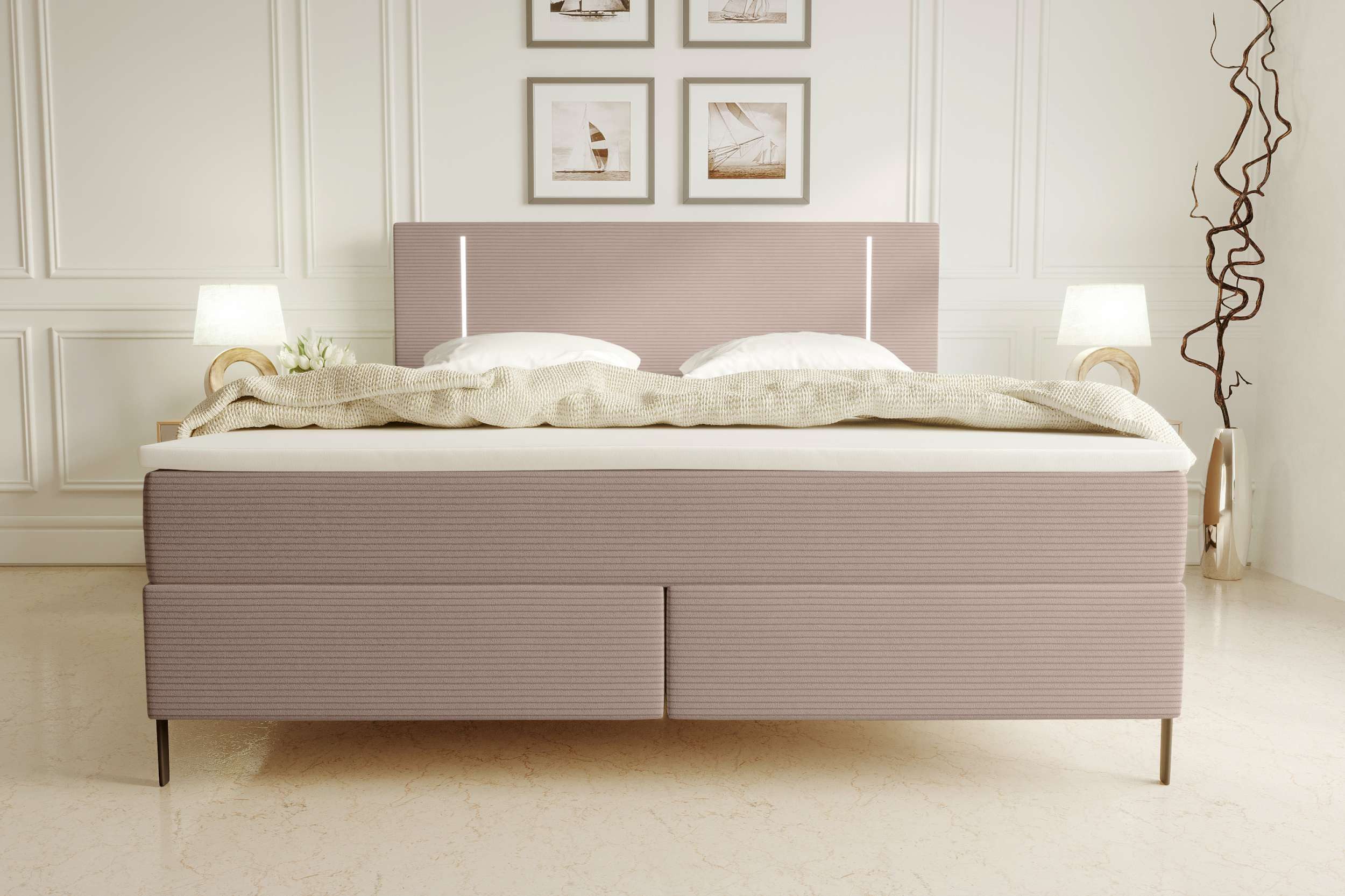 99rooms Boxspringbett Favon (Schlafzimmerbett, Bett), 140/160/180/200x200 cm, in Cordstoff POSO, mit Topper