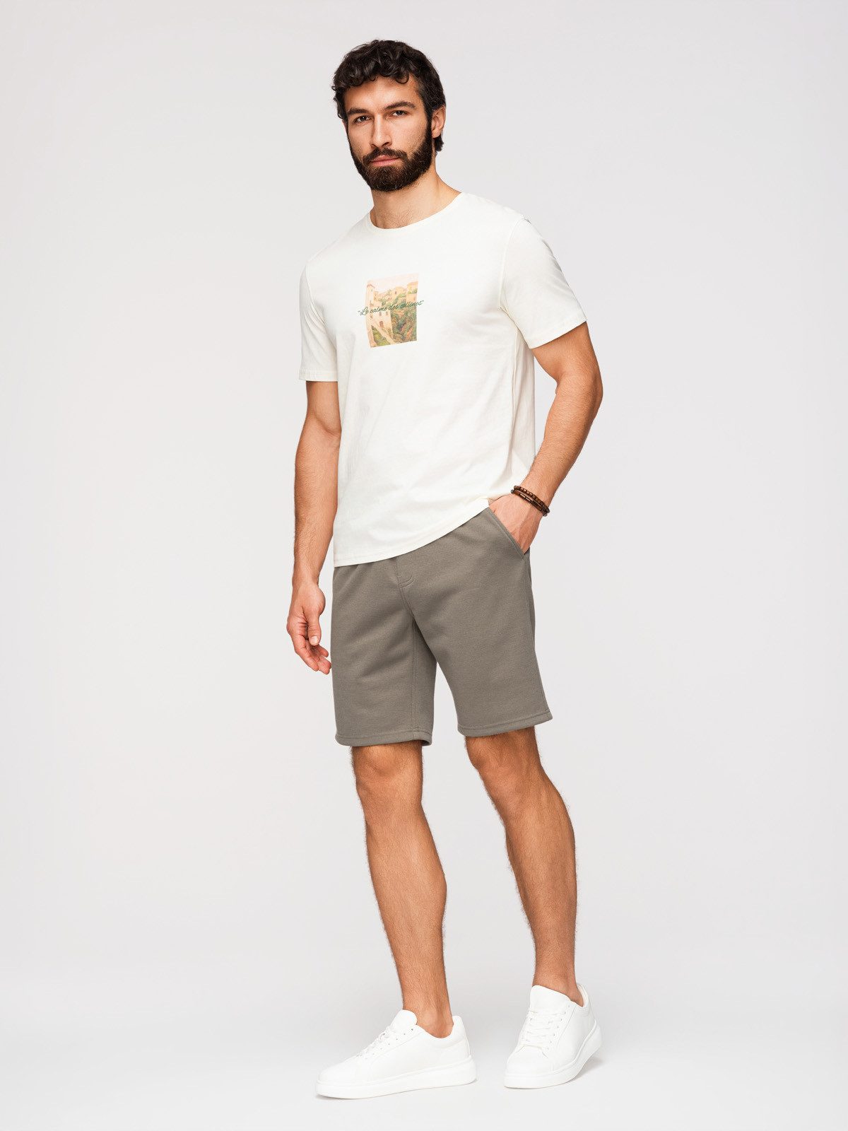 OMBRE Sweatshorts Herren Sweatshorts Regular Fit mit Kordelzug Sage green XXL (kein Set, 1-tlg) Strukturierte Oberfläche – Bild 3 von 5