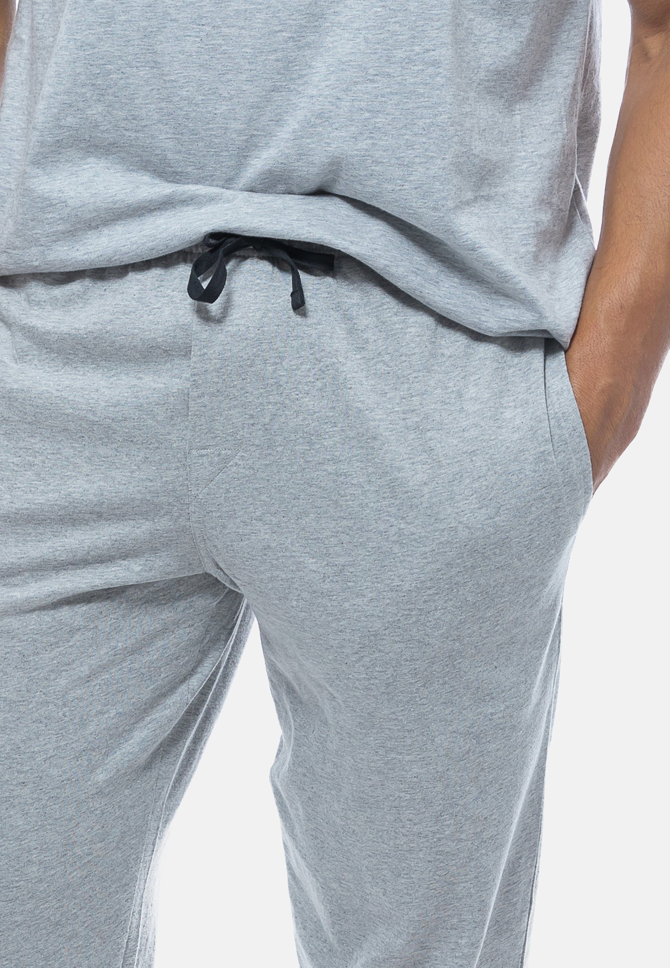 tlg) Grau Mix Schlafanzug - Schiesser V-Ausschnitt (Set, Kurzarm-Shirt - 2 Baumwolle Pyjama mit