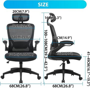 KERDOM Bürostuhl (Bürostuhl ergonomisch: Schreibtischstuhl mit verstellbarem Sitz), Bürostuhl Ergonomisch Atmungsaktiver SchreibtischstuhlmitVerstellbarer