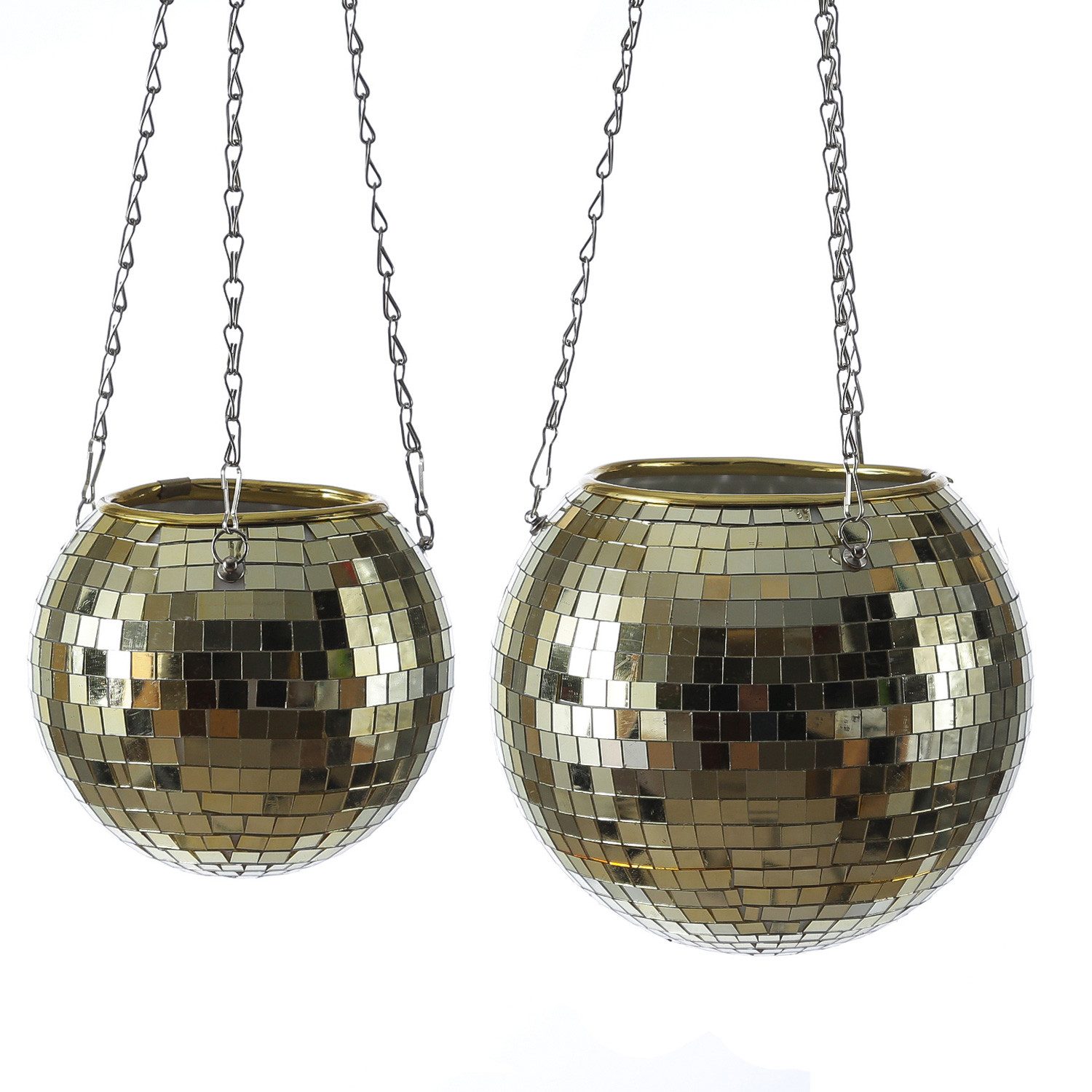 SATISFIRE Blumentopf Hängende Blumenampel Discokugel Spiegelkugel Blumentopf 15cm gold (1 St)