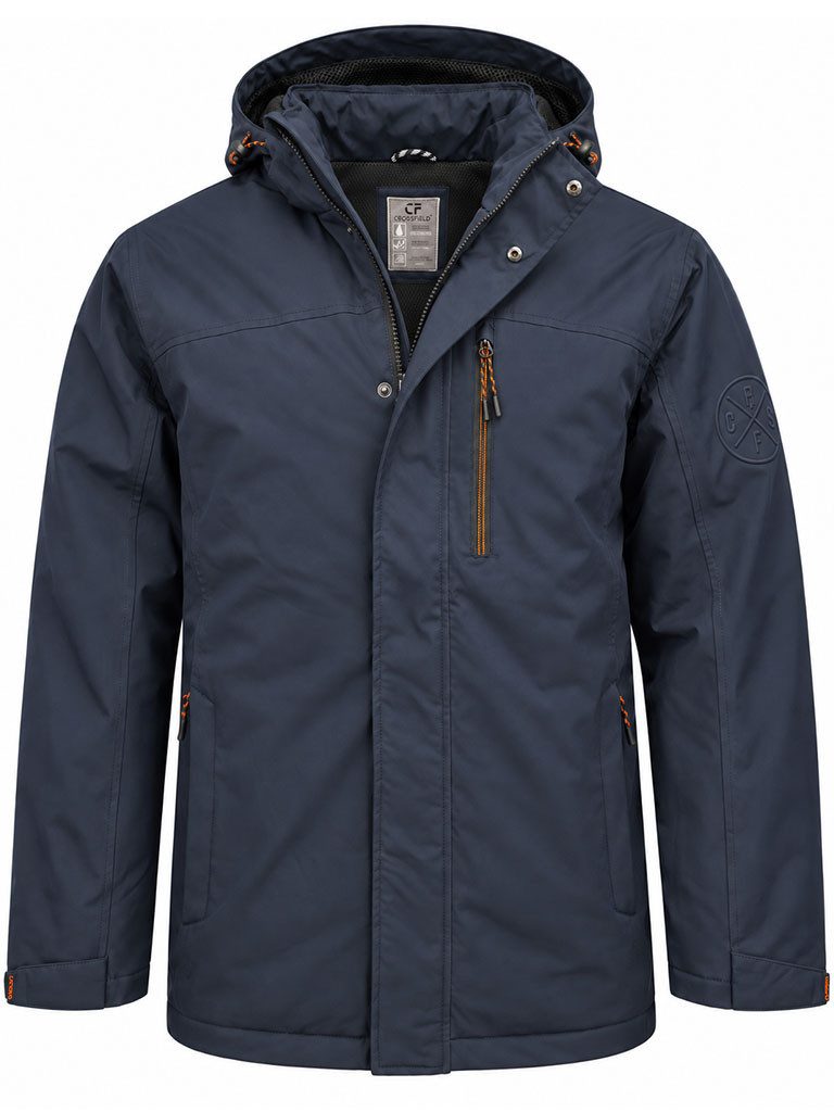 CROSSFIELD Funktionsjacke Herren Funktionsjacke mit Netz- & Taftfutter - Outdoor-Jacke Uni 10.000 mm Wassersäule, Nähte verschweißt, Kapuze abnehmbar, Stehkragen