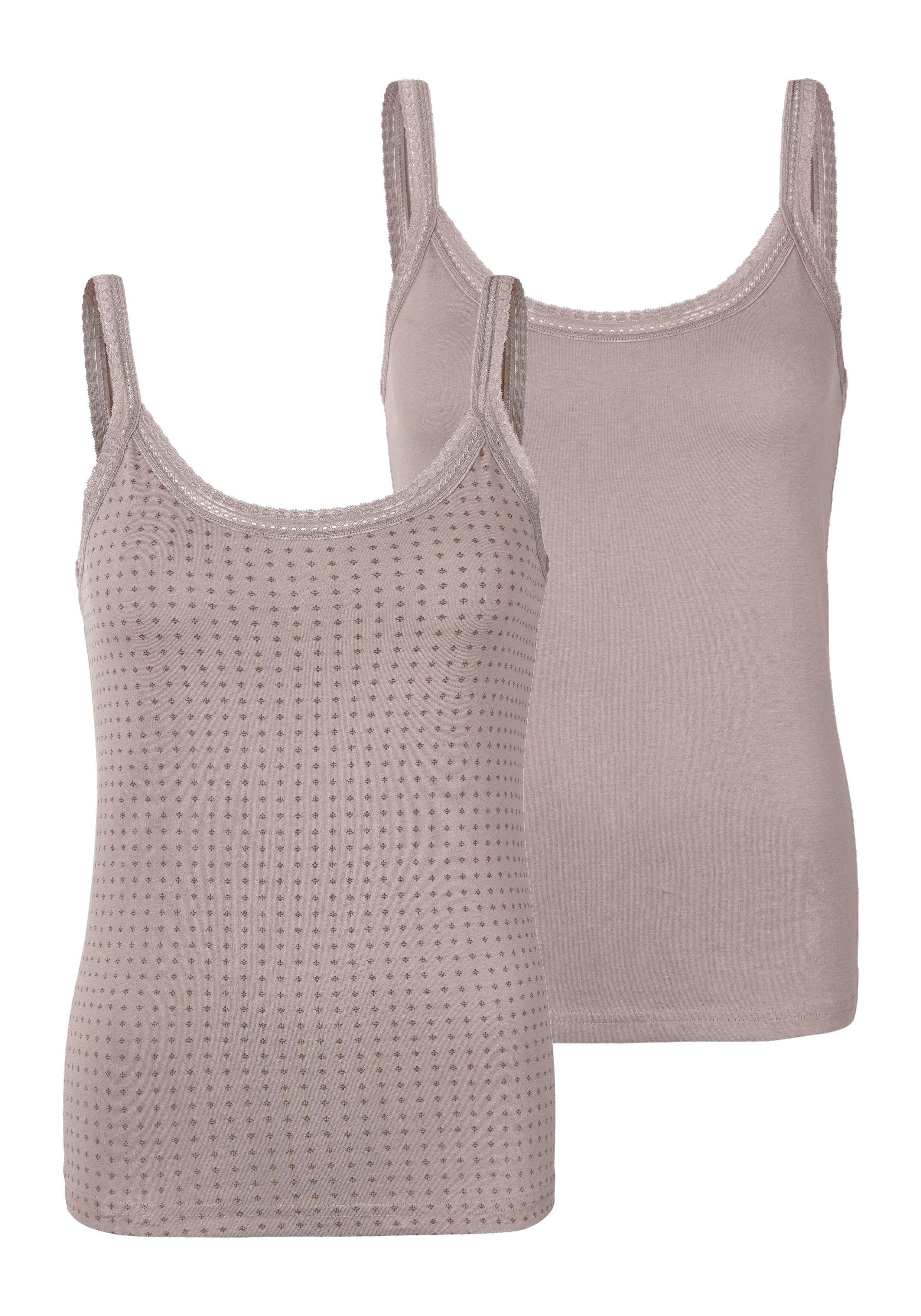 LASCANA Unterhemd (Packung, 2-St., 2er-Pack) aus elastischer Baumwolle, weiche Spitze, Spaghettiträger-Top taupe