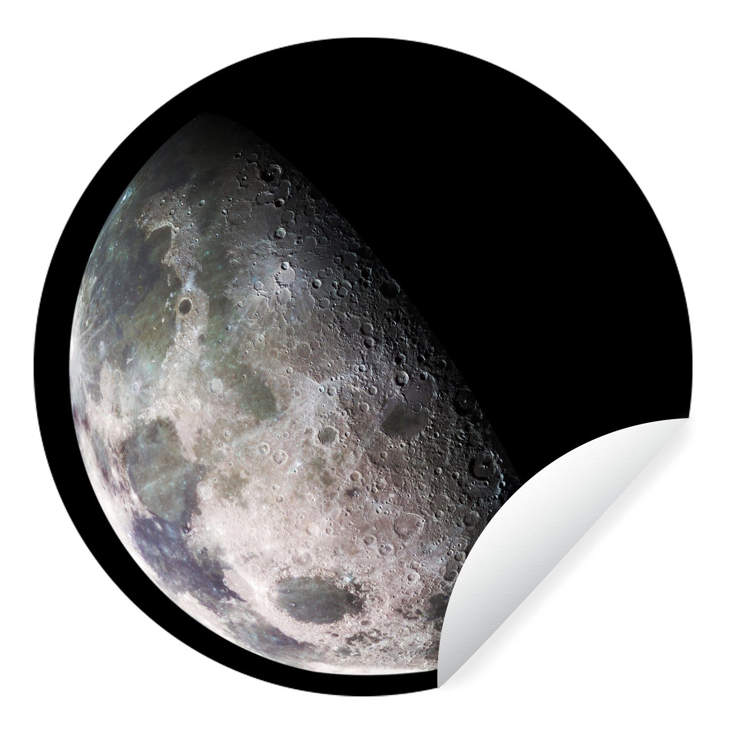 MuchoWow Wandsticker Mond - Erde - Schwarz (1 St), Tapetenkreis für Kinderzimmer, Tapetenaufkleber, Rund, Wohnzimmer