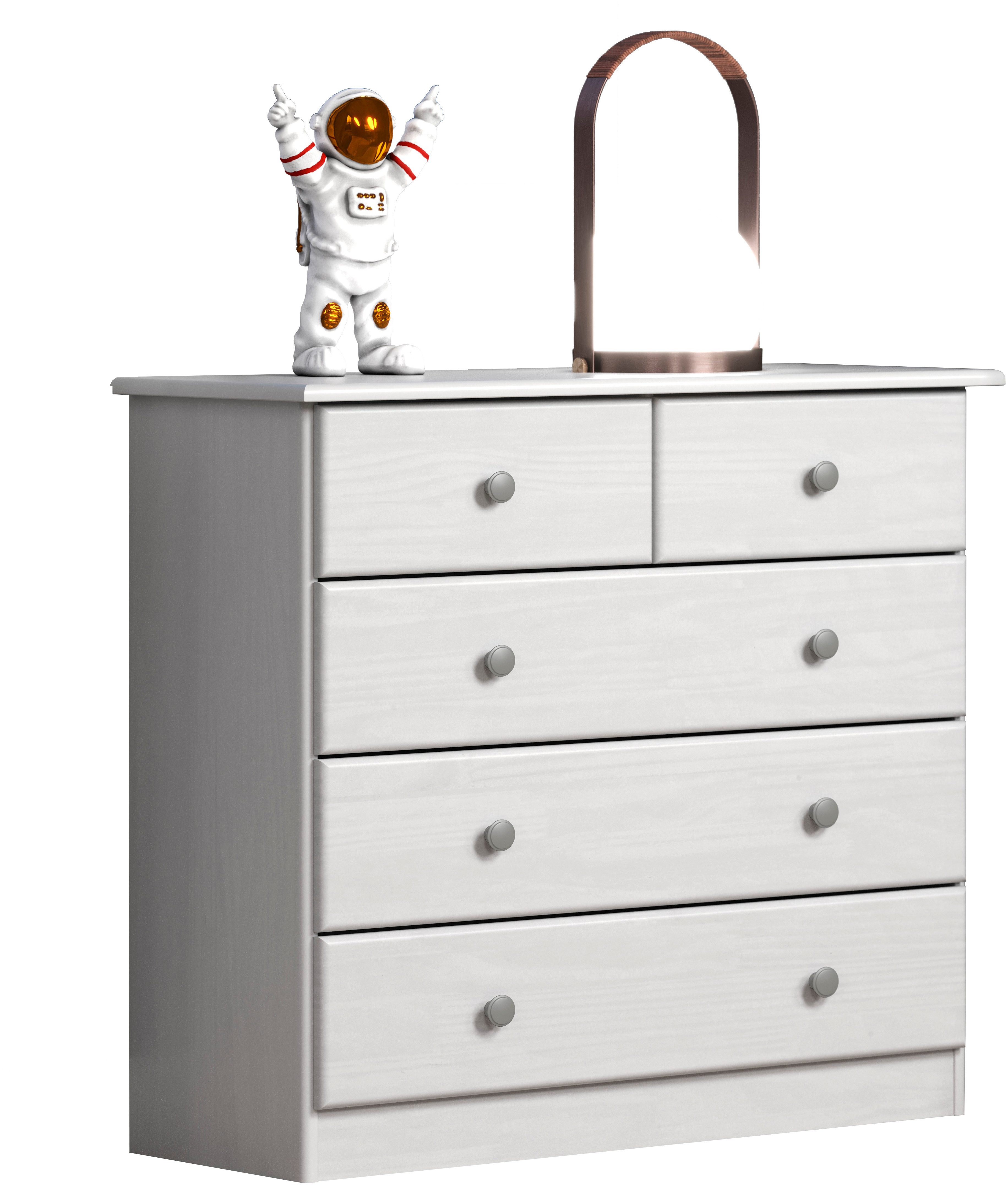 Home affaire Schubkastenkommode Delsbo Kommode Wäscheschrank Beistellschrank Schrank Bestseller (1 St., Landhaus Design aus Kiefernholz), Massivholz Sideboard mit 5 Schubladen - Metall-Knopfgriffe