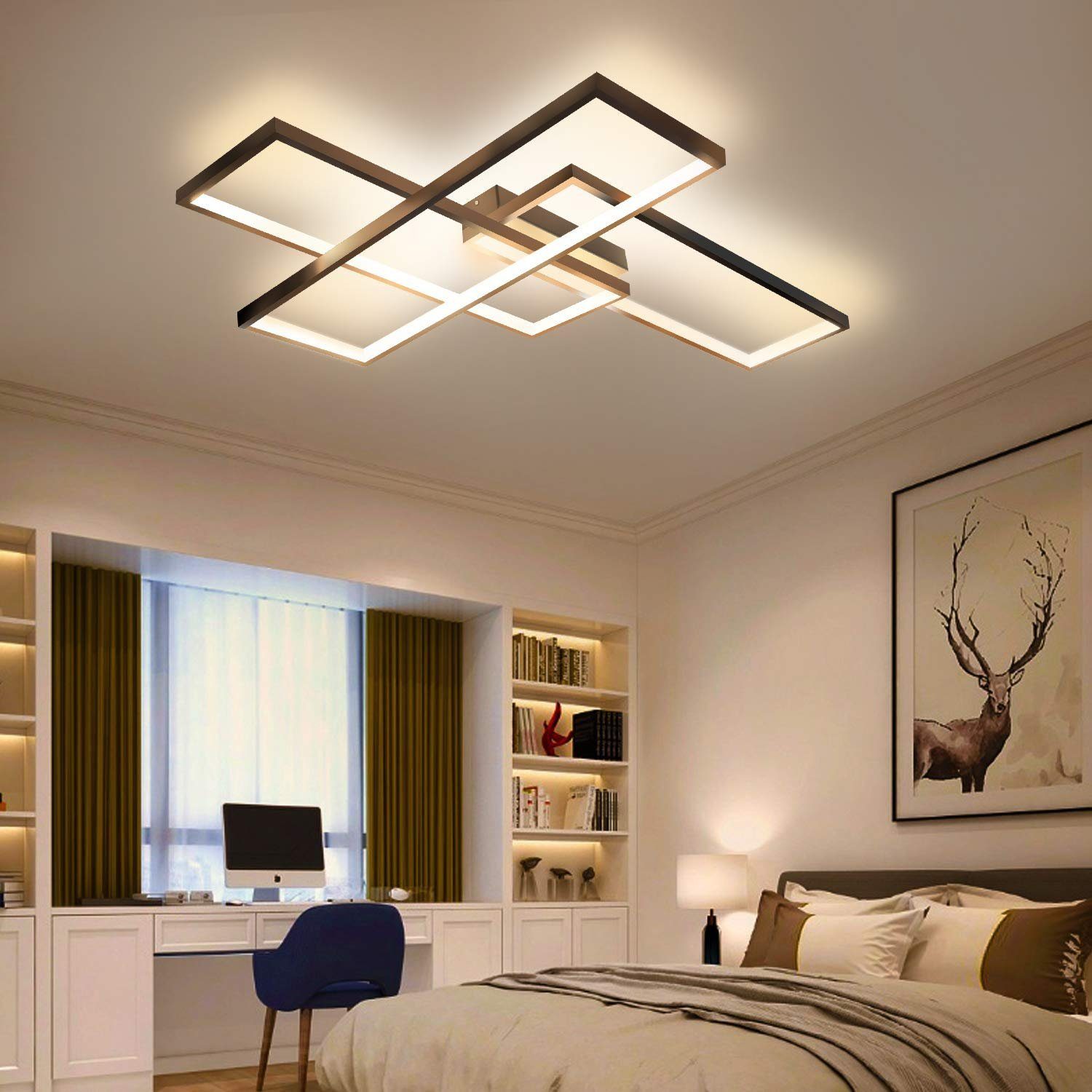 Multifunktional, integriert ZMH dimmbar LED LED warmweiß Modern Fernbedienung), LED Ohne (nicht Wandlampe Geometrisch Schwarz Deckenleuchte Deckenleuchte fest