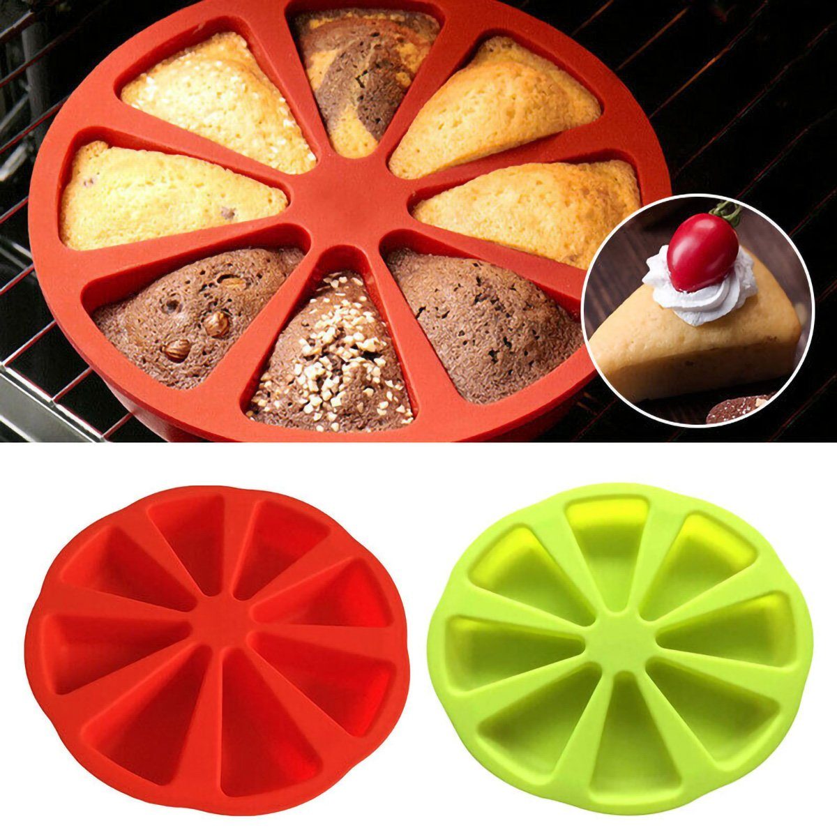 yozhiqu Cake-Pop-Form 8 Gitter Silikonform Dreieck Kuchen Gebäck Tablett Küche Backform, (1-tlg), Backwerkzeuge, lebensmittelechte Silikon-Kuchenform, Pizzaform