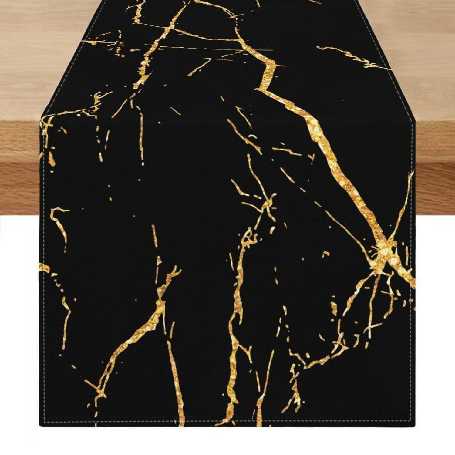 LuxusKollektion Tischläufer Tischläufer 240x40 Abwaschbar Marmoroptik Schwarz/Gold (1-tlg)