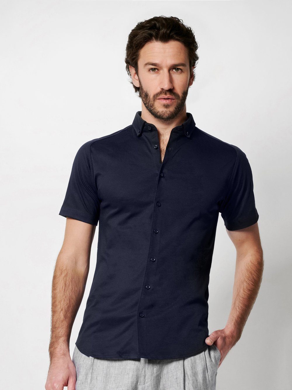 DESOTO Kurzarmhemd Jerseyhemd Casual Modern Button Down halbarm Flexibler S günstig online kaufen