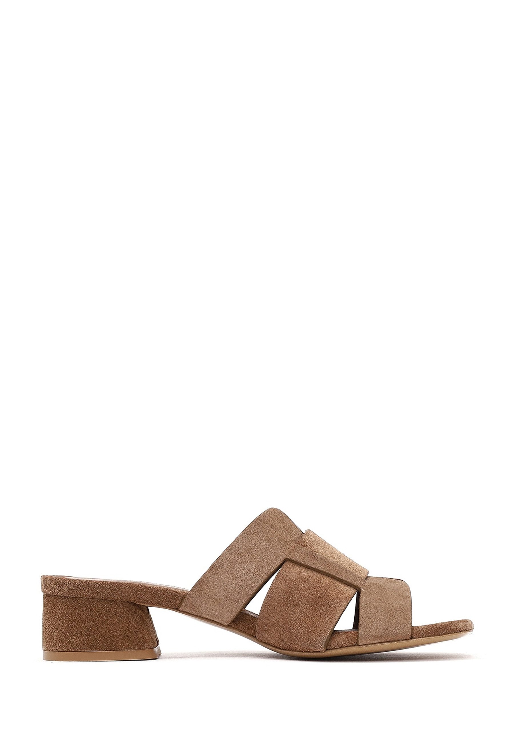 Derimod Mules aus Veloursleder mit mittelhohem Absatz Mules Wildleder, Gewebtes Design, Synthetikfutter, TPU-Sohle, Blockabsatz