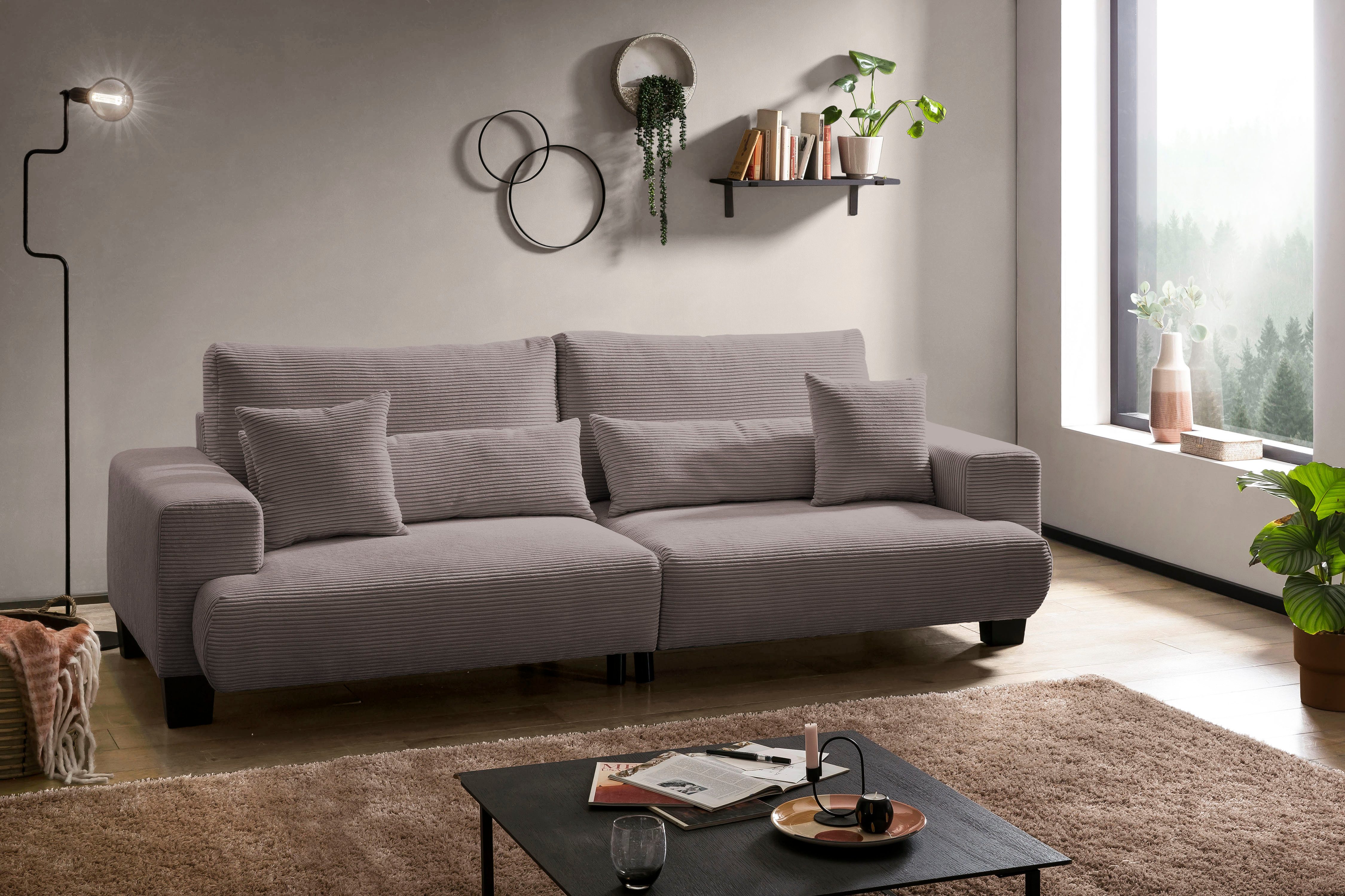 exxpo - sofa fashion Big-Sofa Big Ayo, Megasofa, toller Sitzkomfort, modern & zeitlos, Cord Bezug, inkl. loser Rücken- und Zierkissen, frei im Raum stellbar, cappuccino