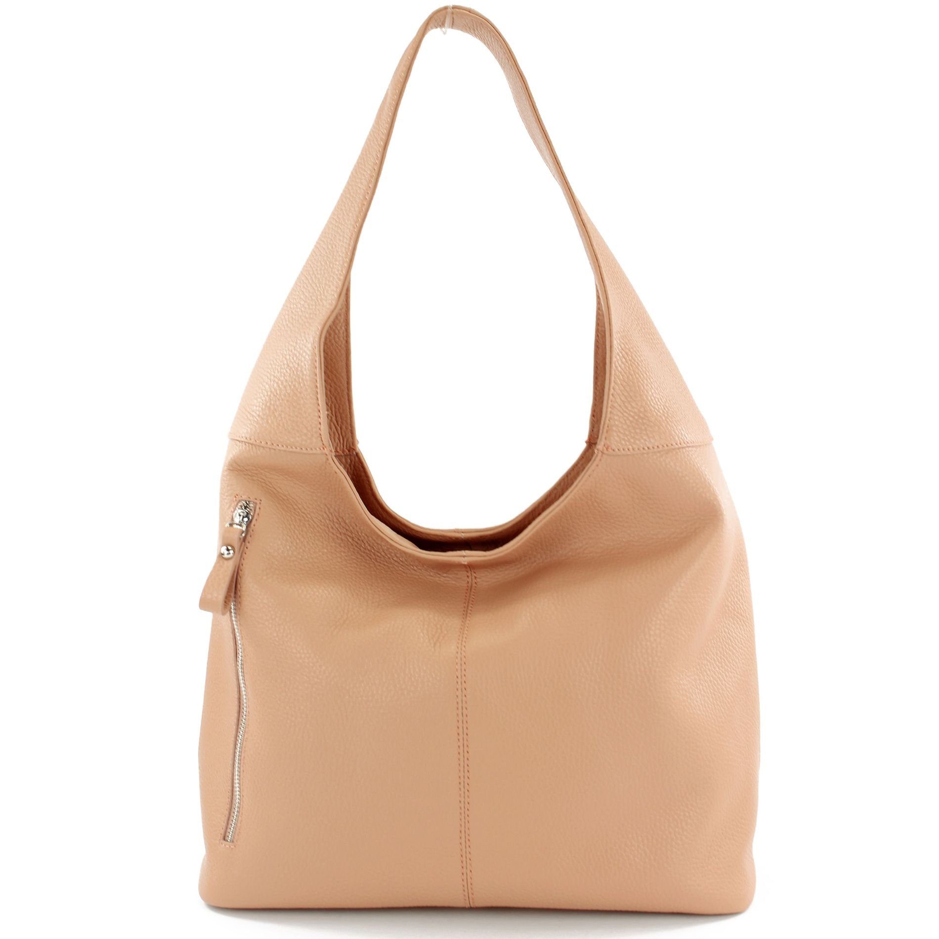 Italy Schultertasche Rosabeige de modamoda in dunkel Echtleder Handmade T155,