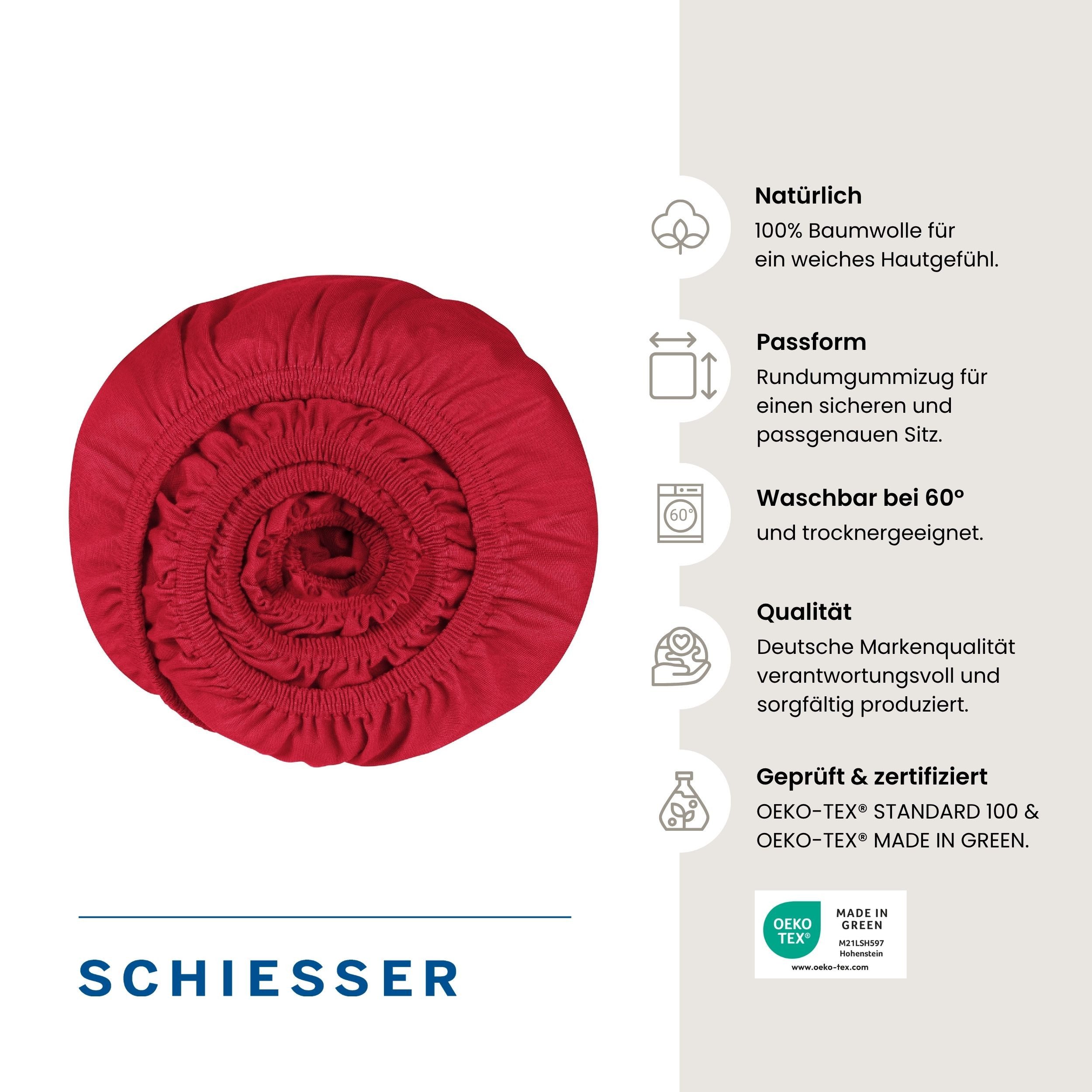 Schiesser Spannbettlaken Jessi aus 100% Baumwolle, Jersey, Gummizug: rundum, (1 Stück), für Matratzen bis zu 22 cm Höhe, OEKO-TEX® MADE IN GREEN – Bild 2 von 5