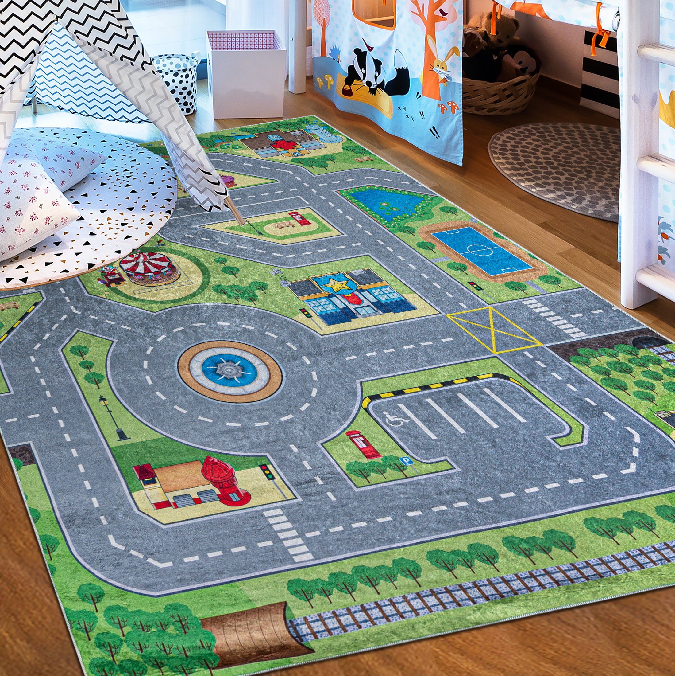 Mazovia Kinderteppich Kinderteppich Kinderzimmerteppich Straße Stadt Straße günstig online kaufen