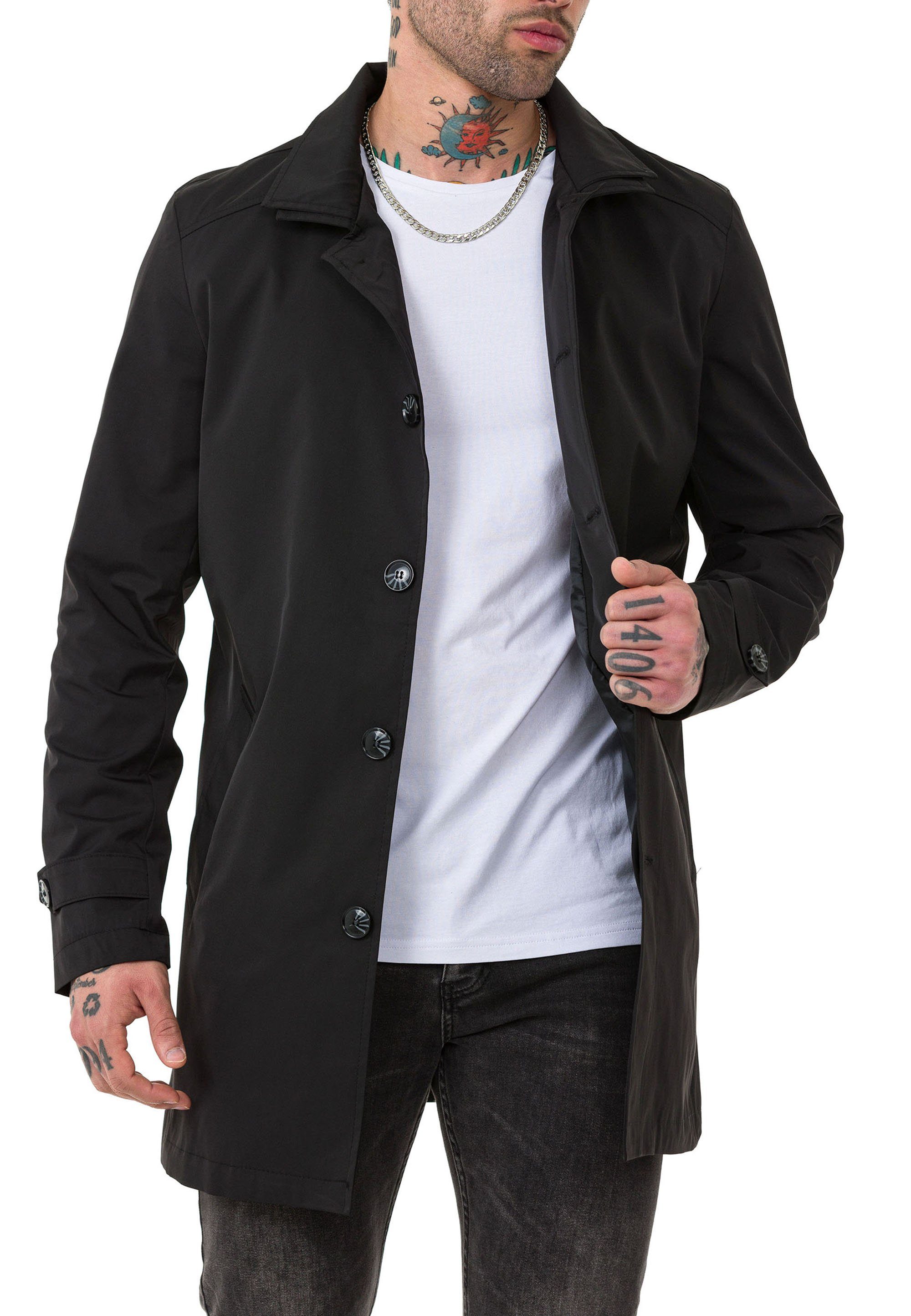 RedBridge Trenchcoat eleganter Kurzmantel Premium Qualität Schwarz