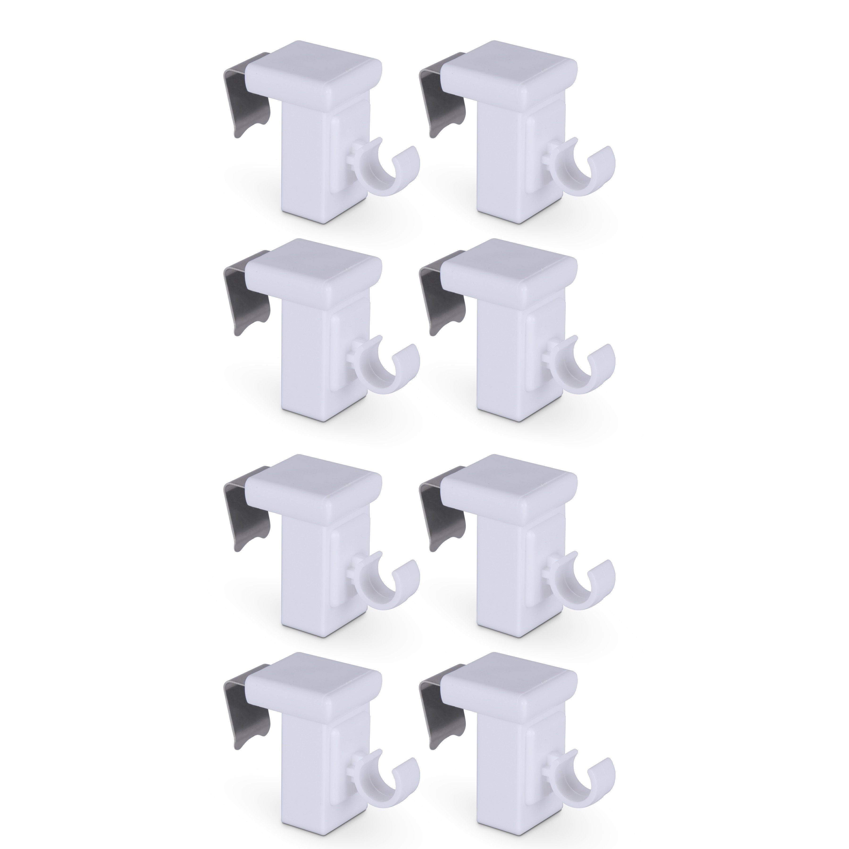 Bestlivings Klemmträger für Caféhausstangen bis Ø 10 mm, Caféhausstangen, (8-tlg), Fensterrahmen 10–27 mm, aus robustem & langlebigem Kunststoff, drehbar