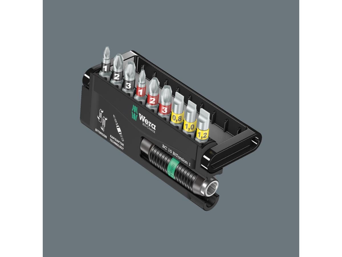 Wera Bit-Set Bit-Check 10 BiTorsion 1, Set, 10-teilig, inkl. Rapidaptor-Halter für schnellen Bitwechsel