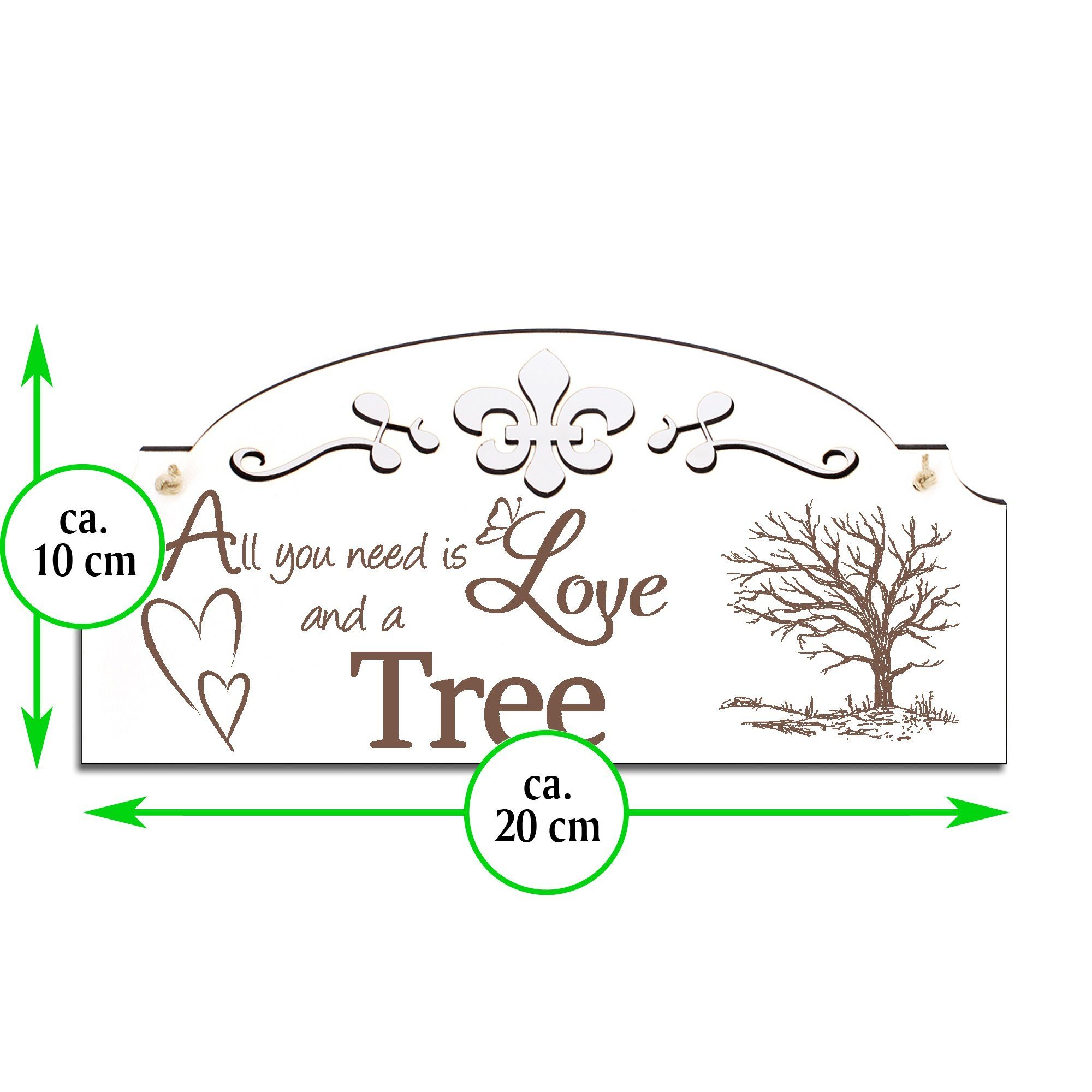 Hängedekoration Love 20x10cm Deko is Baum All need ohne Dekolando you Blätter