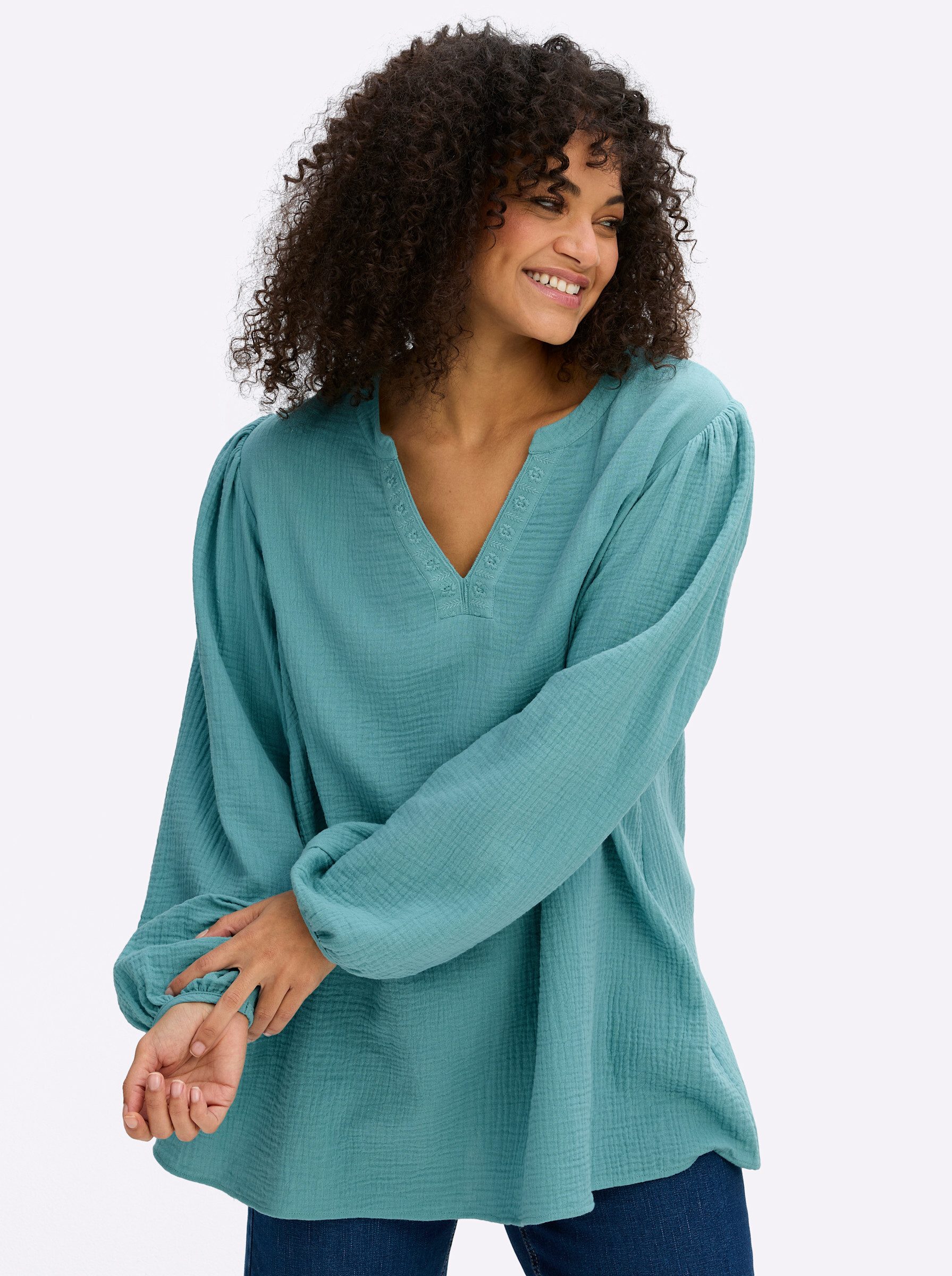 Sheego Klassische Bluse Tunika Langarm