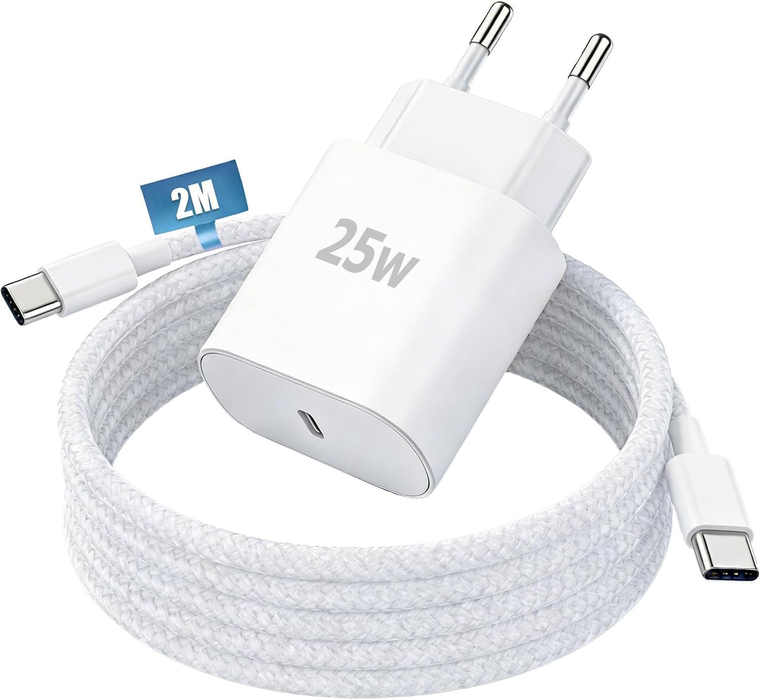 POCOJAO 25W USB-C Ladegerät mit 2 m Ladekabel mit Power Delivery Schnelllade-Gerät (3000 mA, Ladegerät mit Ladekabel, 25W USB-C Netzteil inklusive 2 m Ladekabel, 25 W; USB-C; Power Delivery; 2 m Ladekabel; Schnellladefunktion)