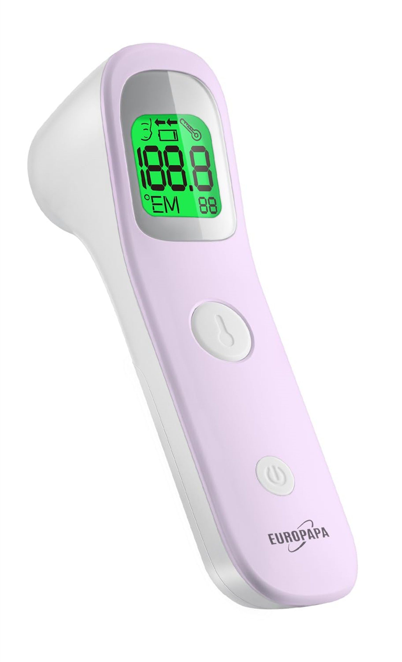 EUROPAPA Fieberthermometer Fieberthermometer für Baby Kinder Erwachsene, 1 x Fieberthermometer & 2 x AAA-Batterien im Lieferumfang enthalten, Stirnthermometer, Fieberalarm, °C/°F Schalter, 30-facher Messwertspeicher