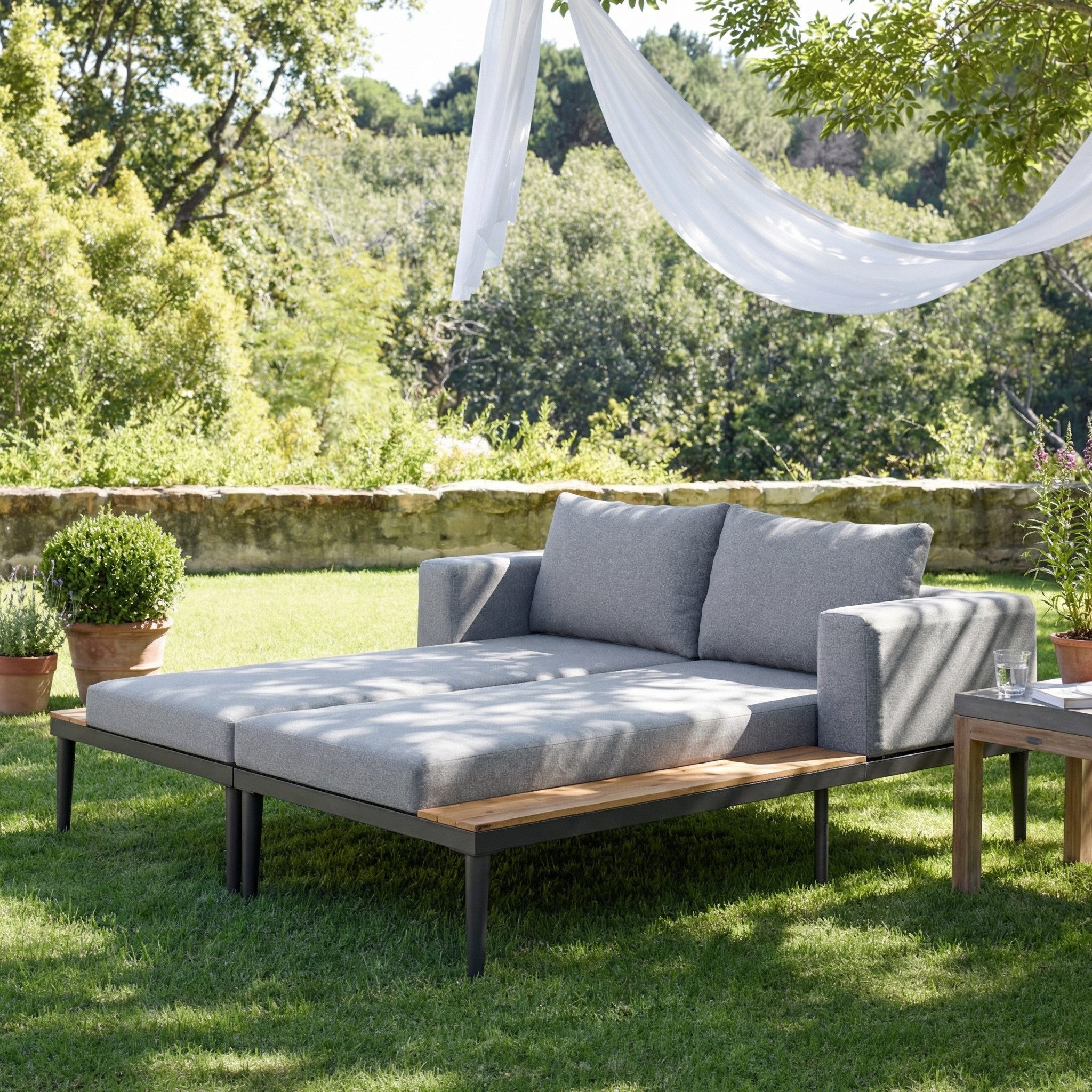 KLAM HOME Sofa Schlafsofa Outdoor Patio Daybed,Double Lounge Bed,Outdoor-Liegestuhl, Sun Lounger,Multifunktionales wasserdichtes Sofabett