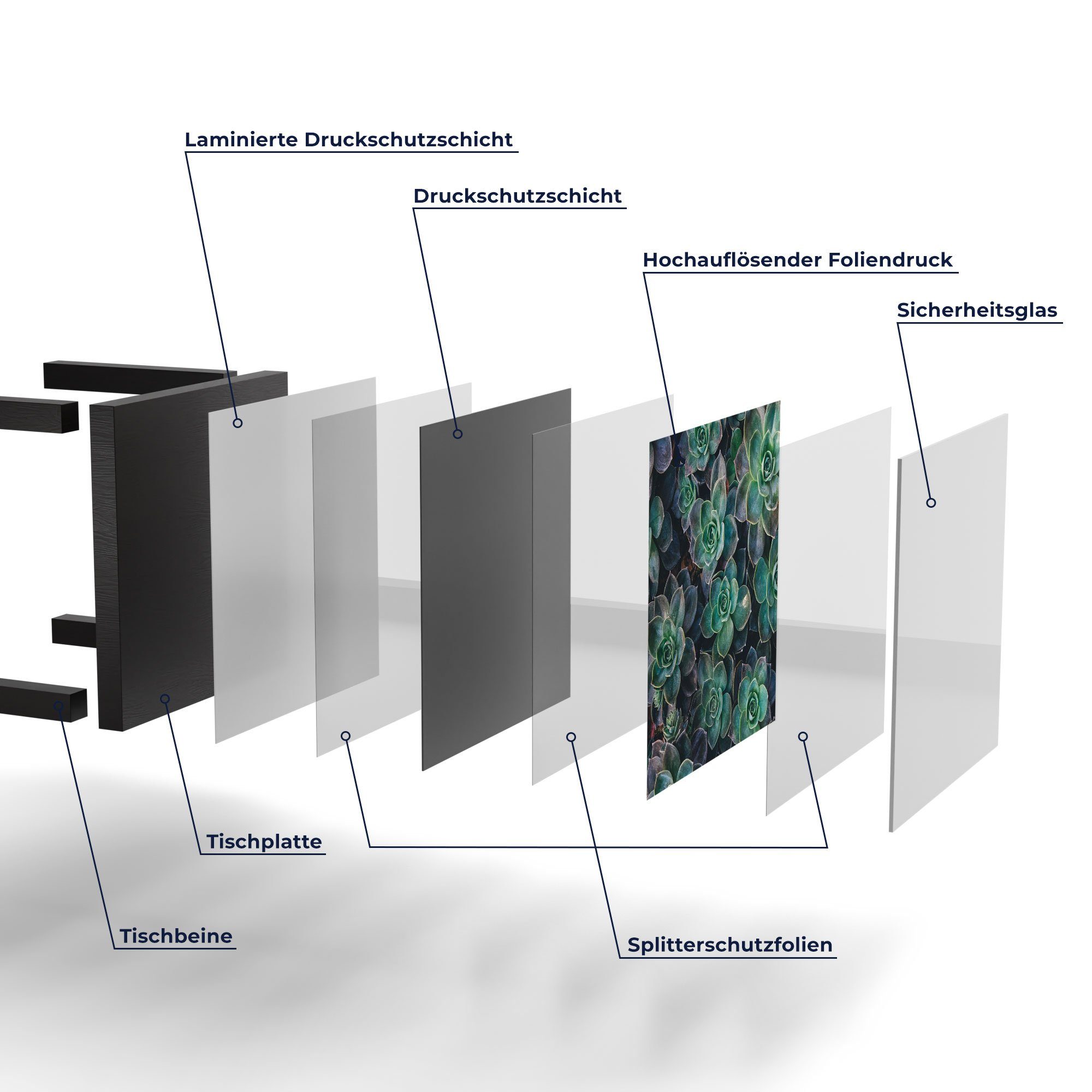 DEQORI Couchtisch 'Sukkulente Pflanzen', Glastisch Beistelltisch Schwarz modern Glas