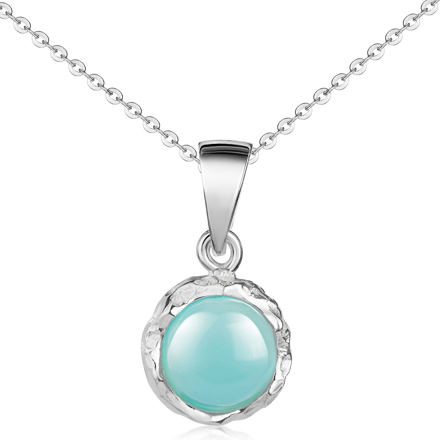 Materia Kettenanhänger Damen Edelstein Chalcedon Hellblau rund KA-71, 925 Sterling Silber